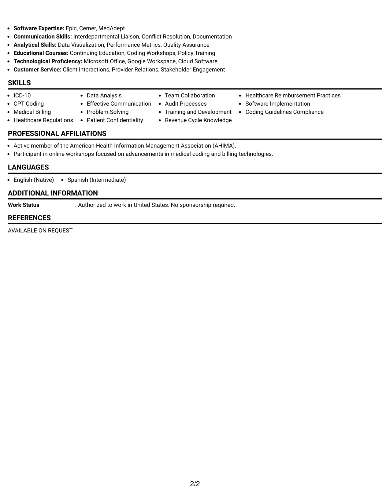 Resume Example Page 2
