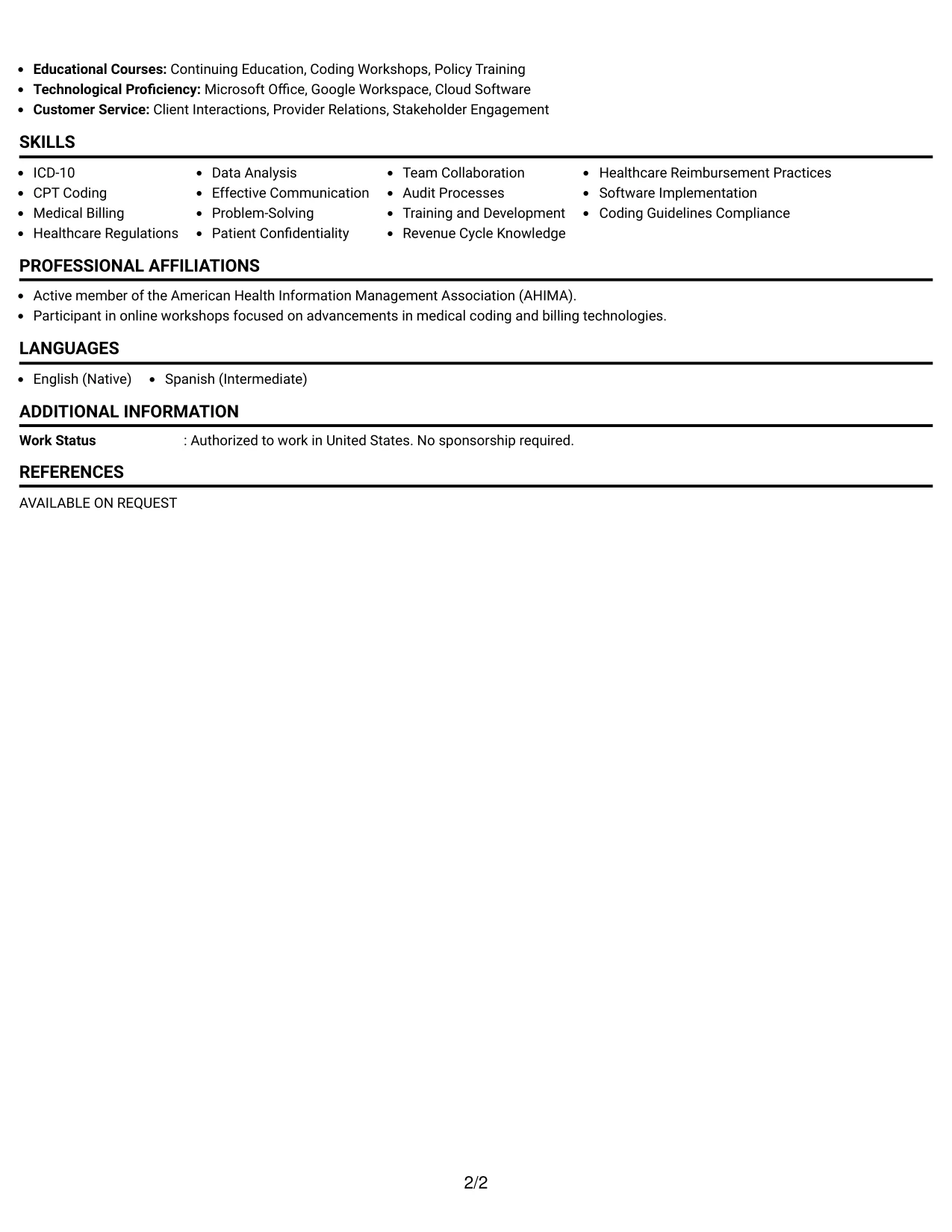 Resume Example Page 2