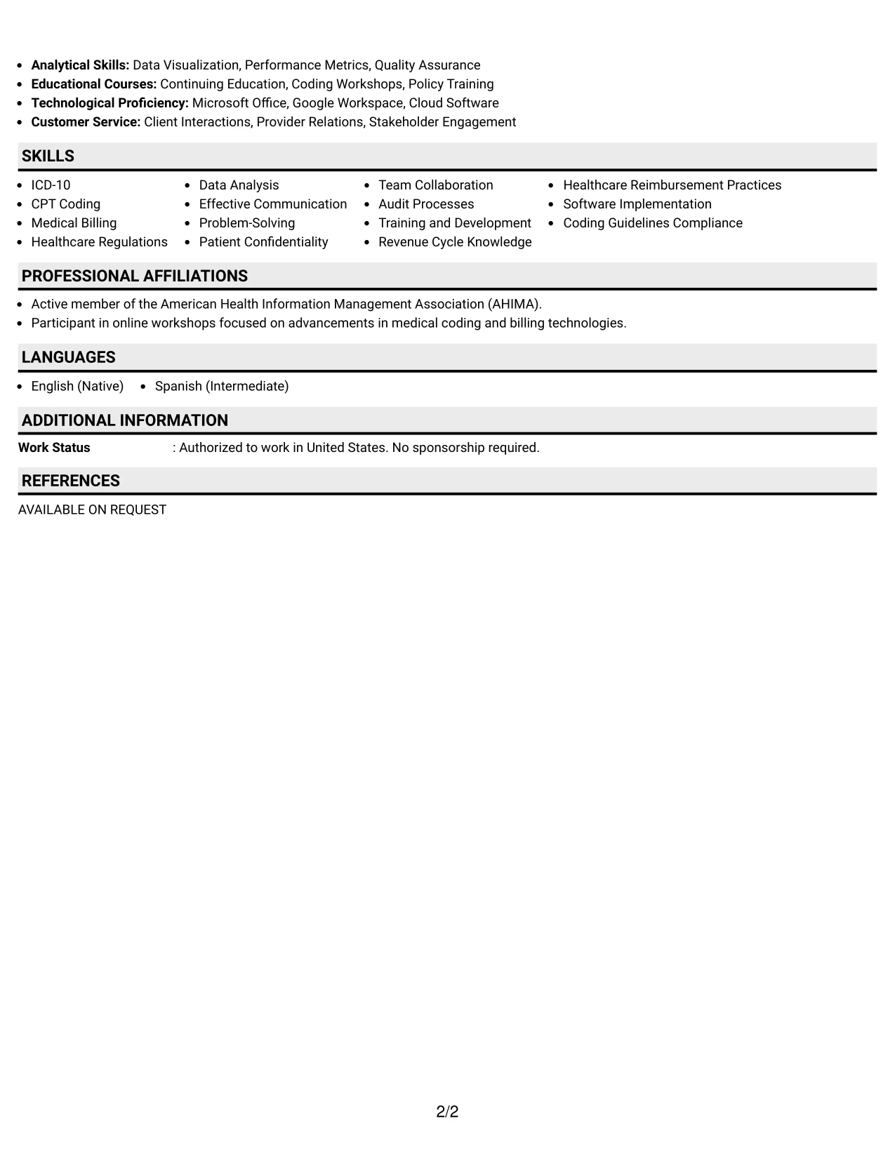Resume Example Page 2