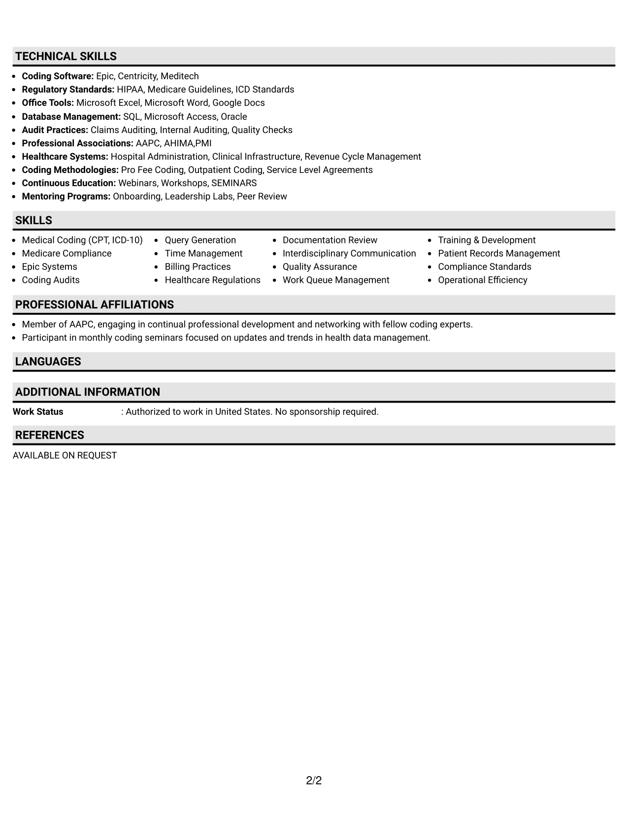 Resume Example Page 2