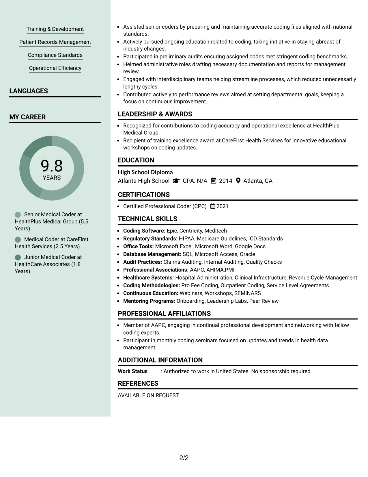 Resume Example Page 2