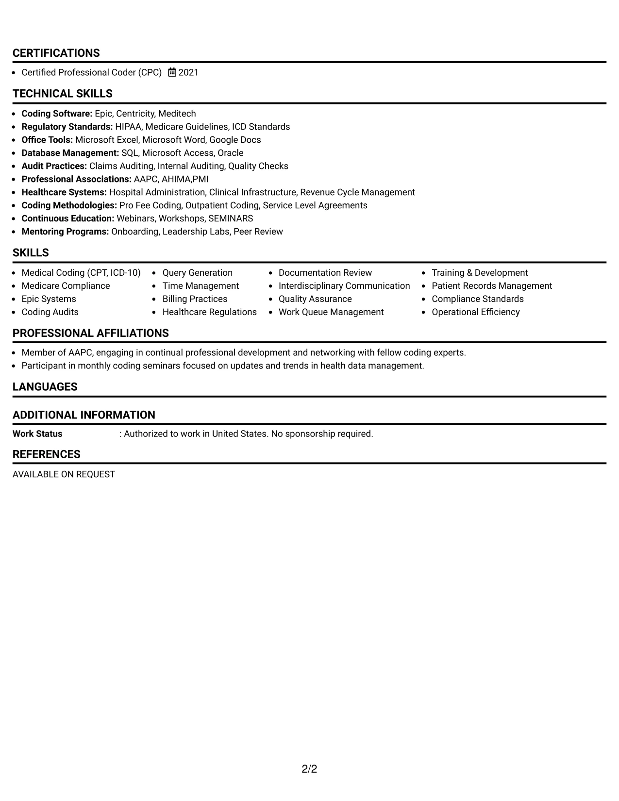 Resume Example Page 2