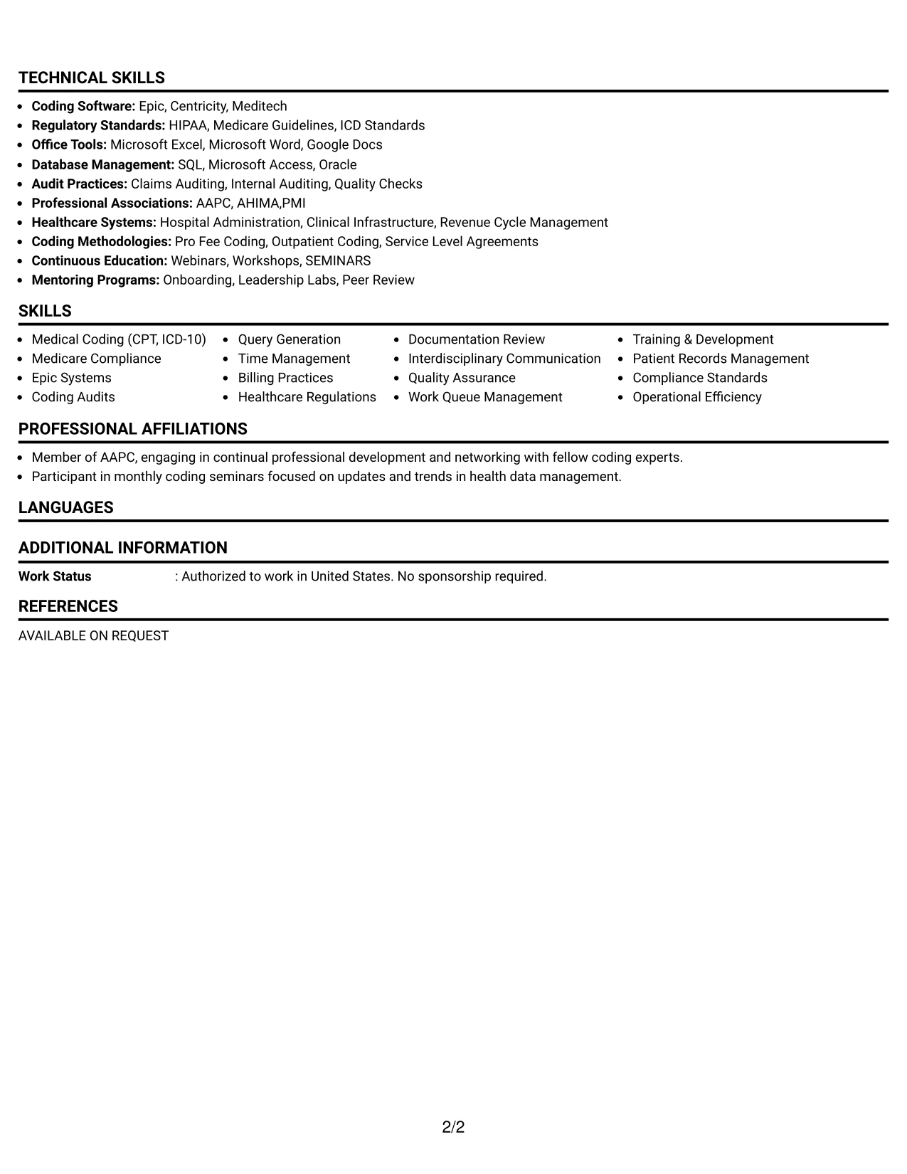 Resume Example Page 2