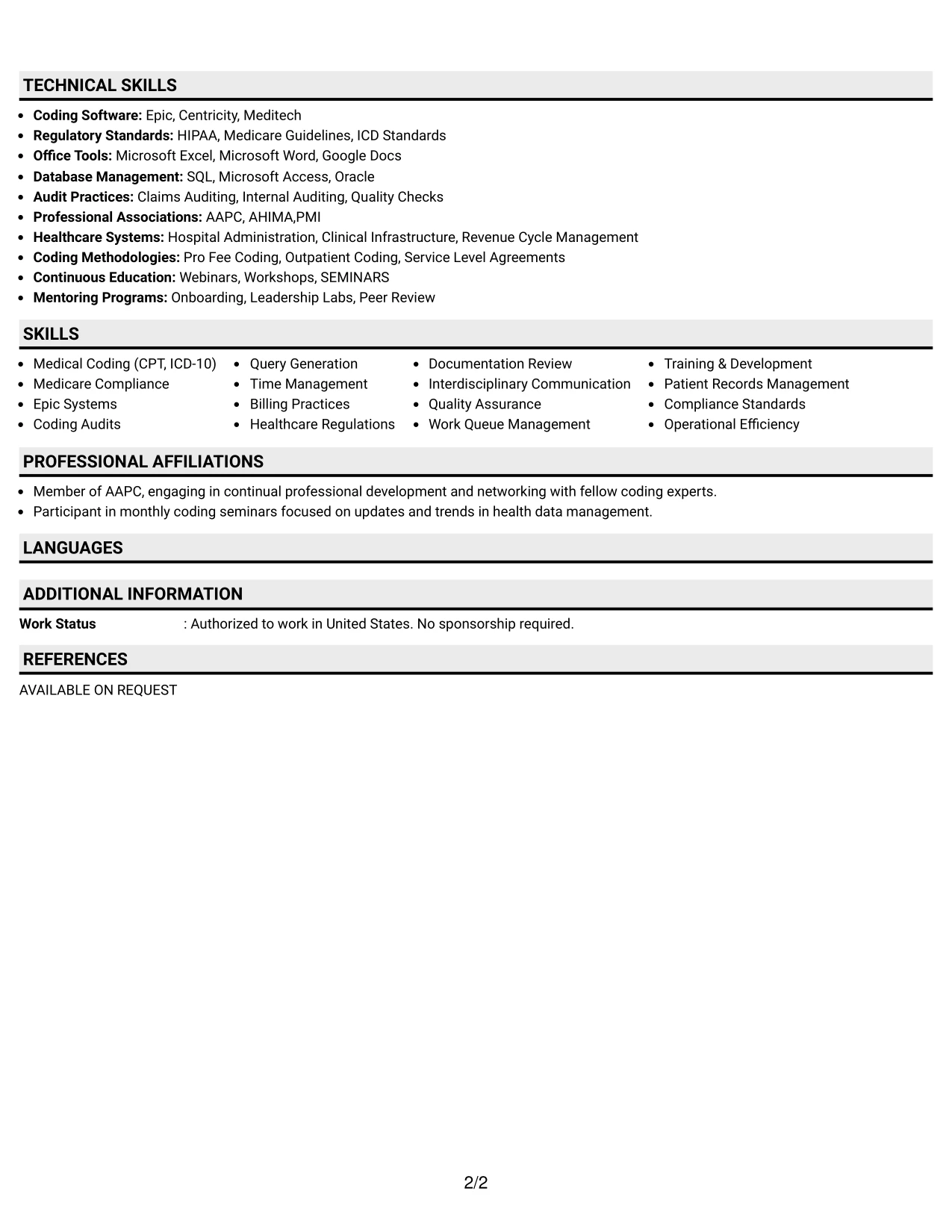Resume Example Page 2