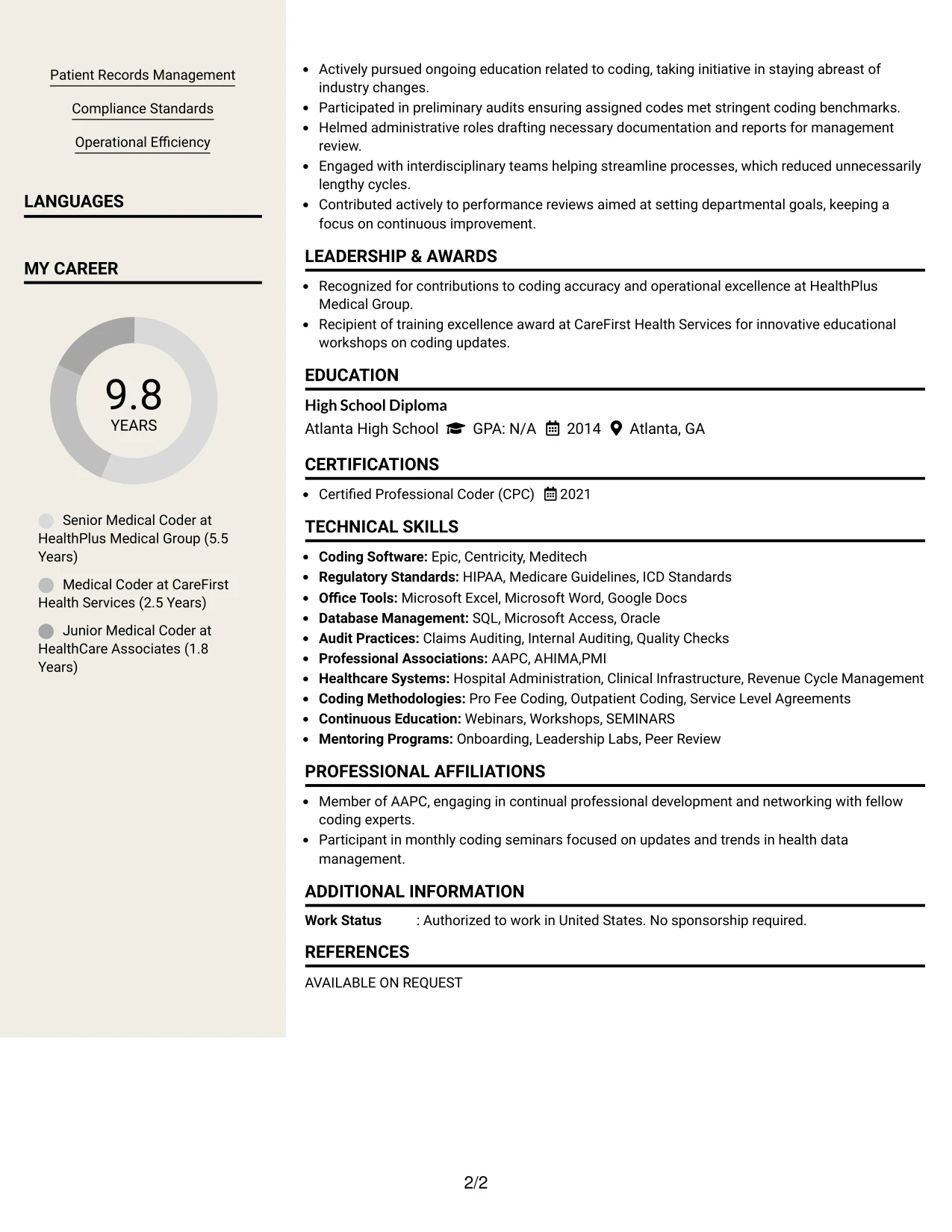 Resume Example Page 2