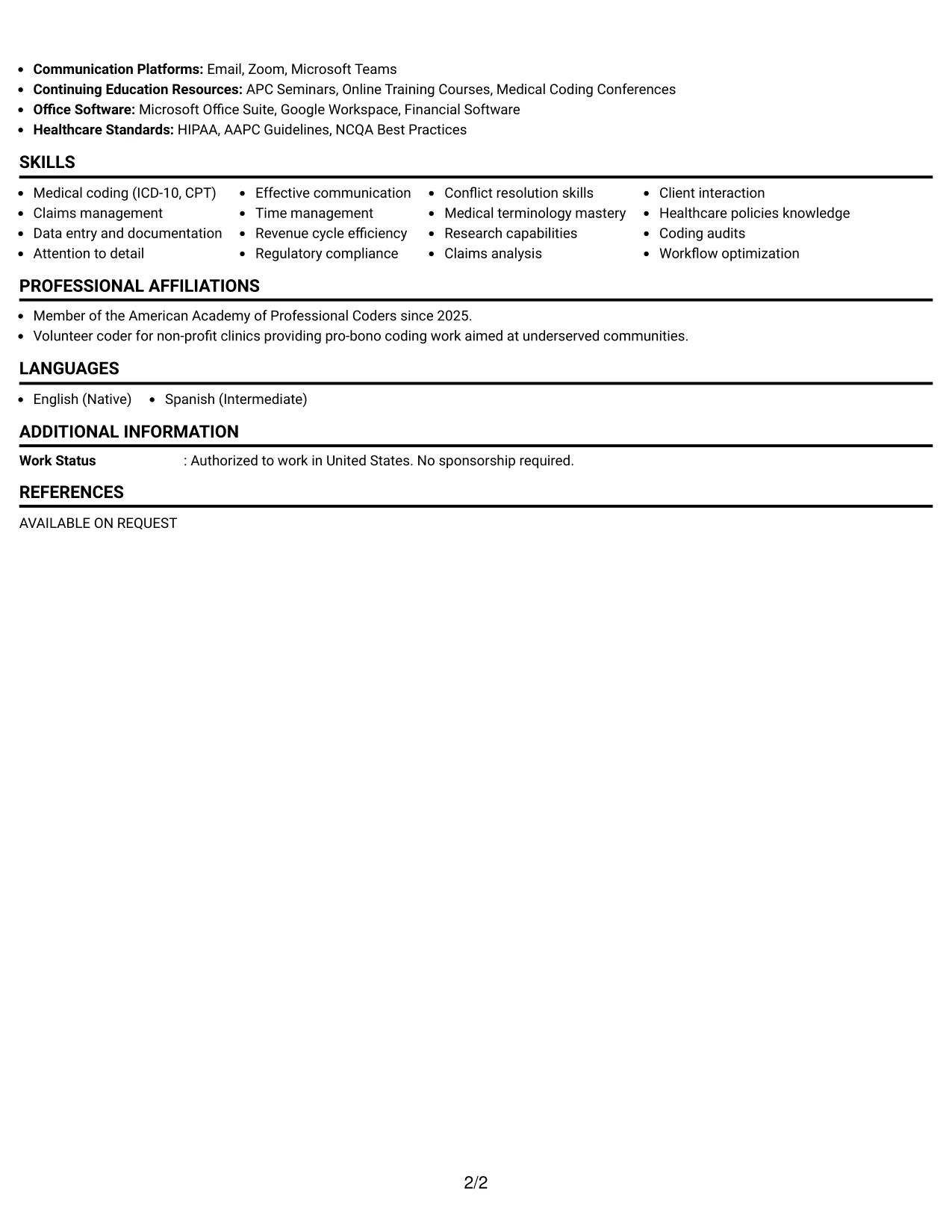 Resume Example Page 2