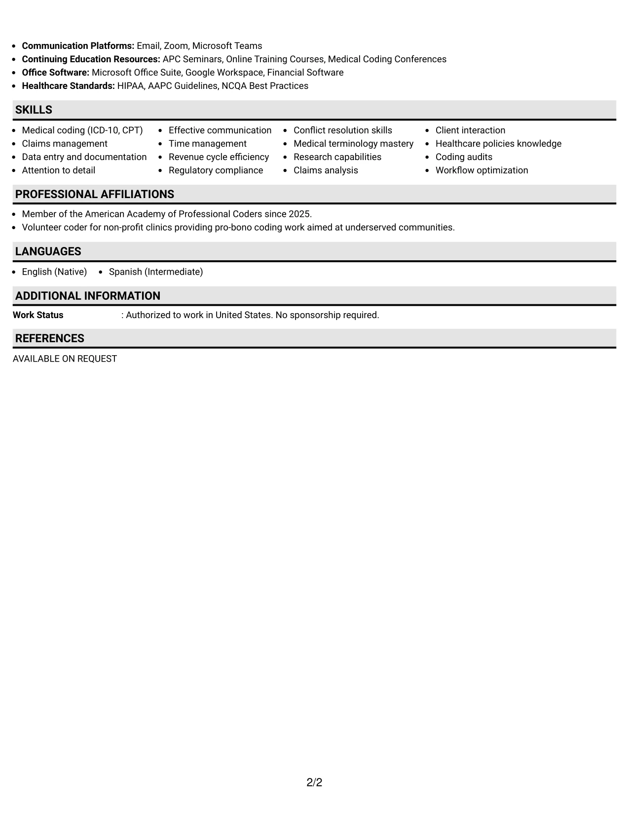 Resume Example Page 2