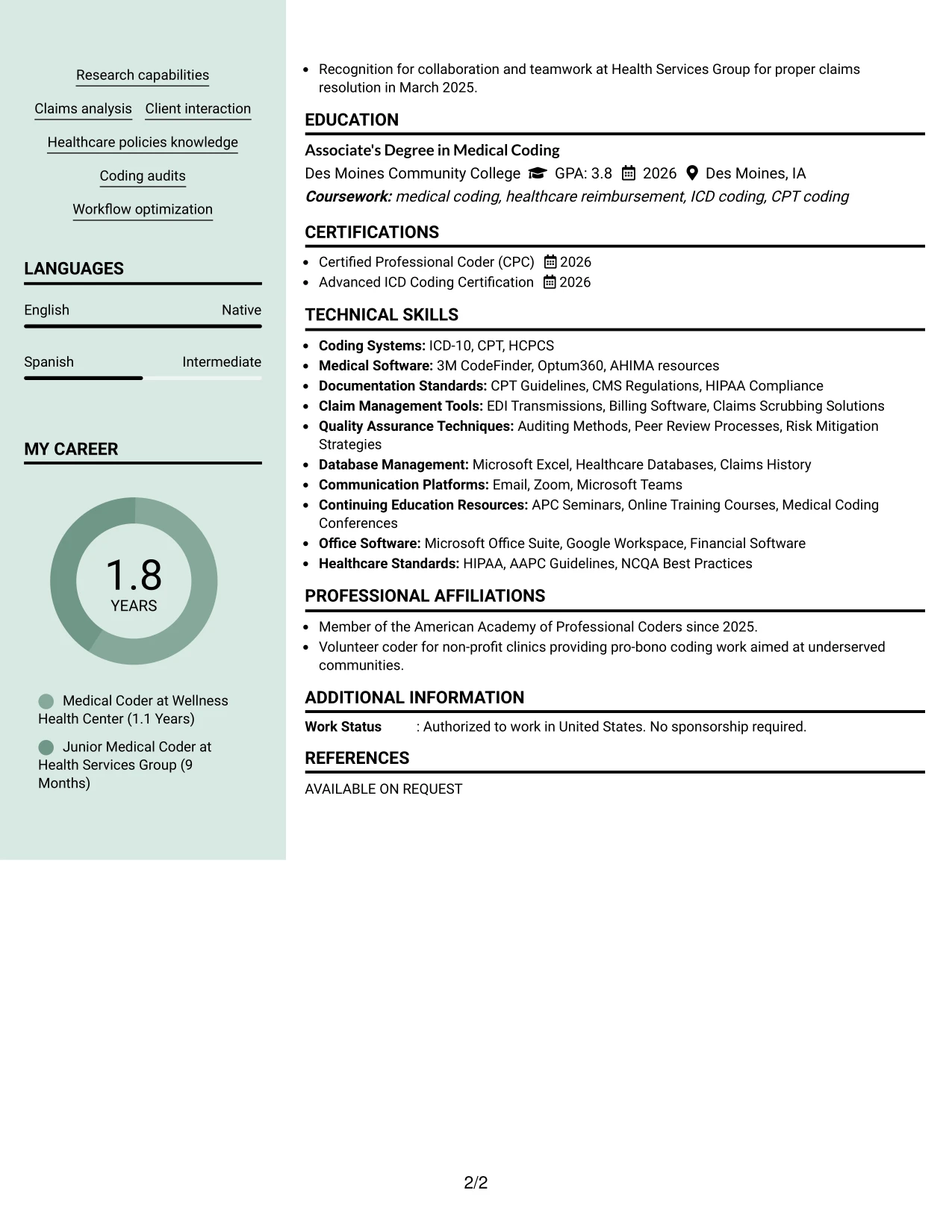 Resume Example Page 2