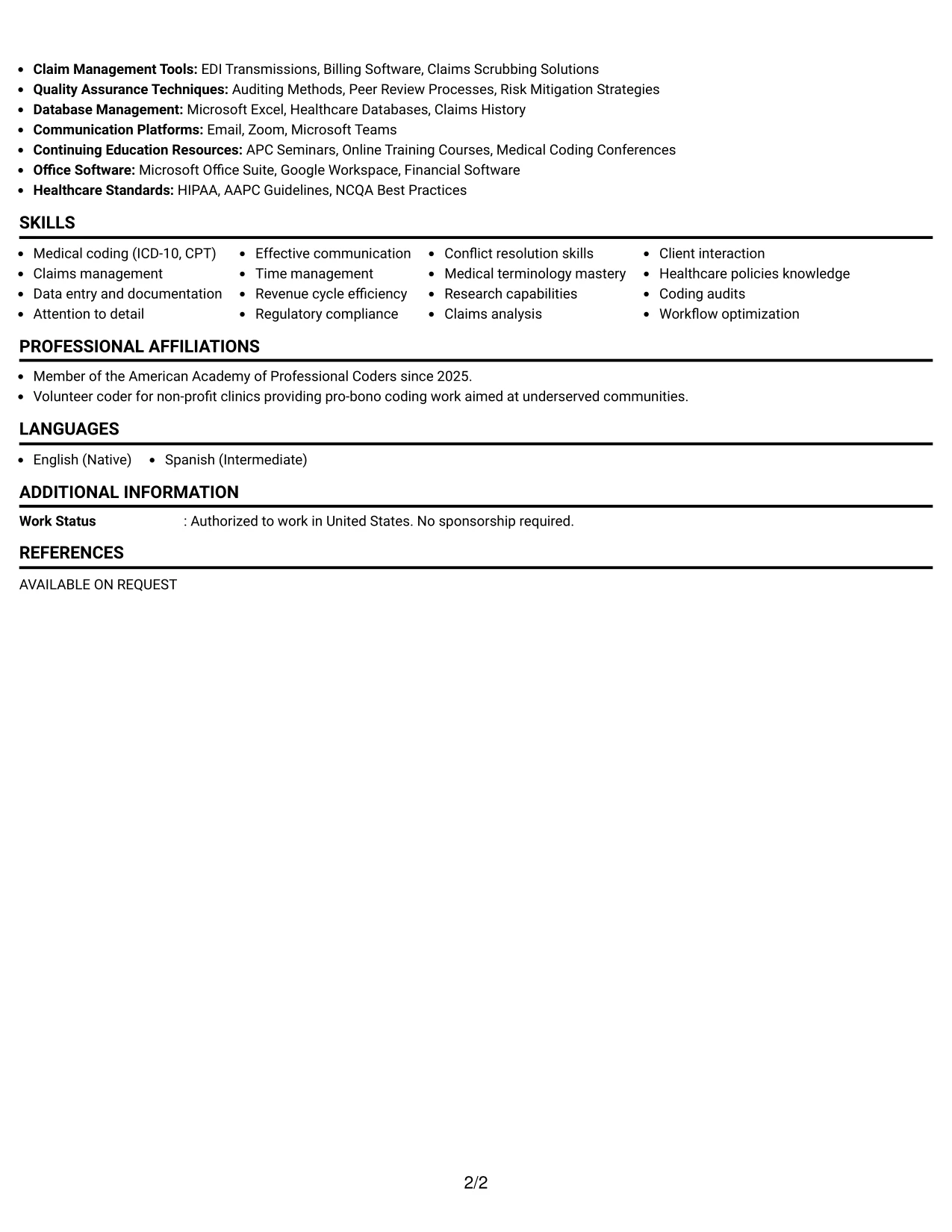 Resume Example Page 2