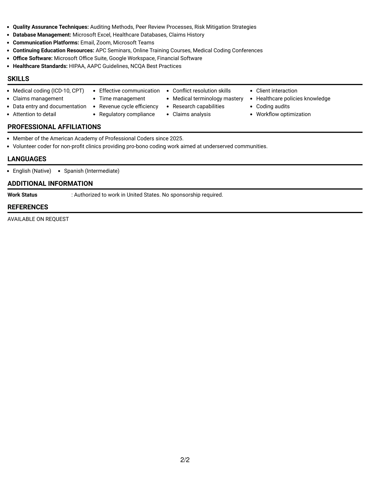 Resume Example Page 2