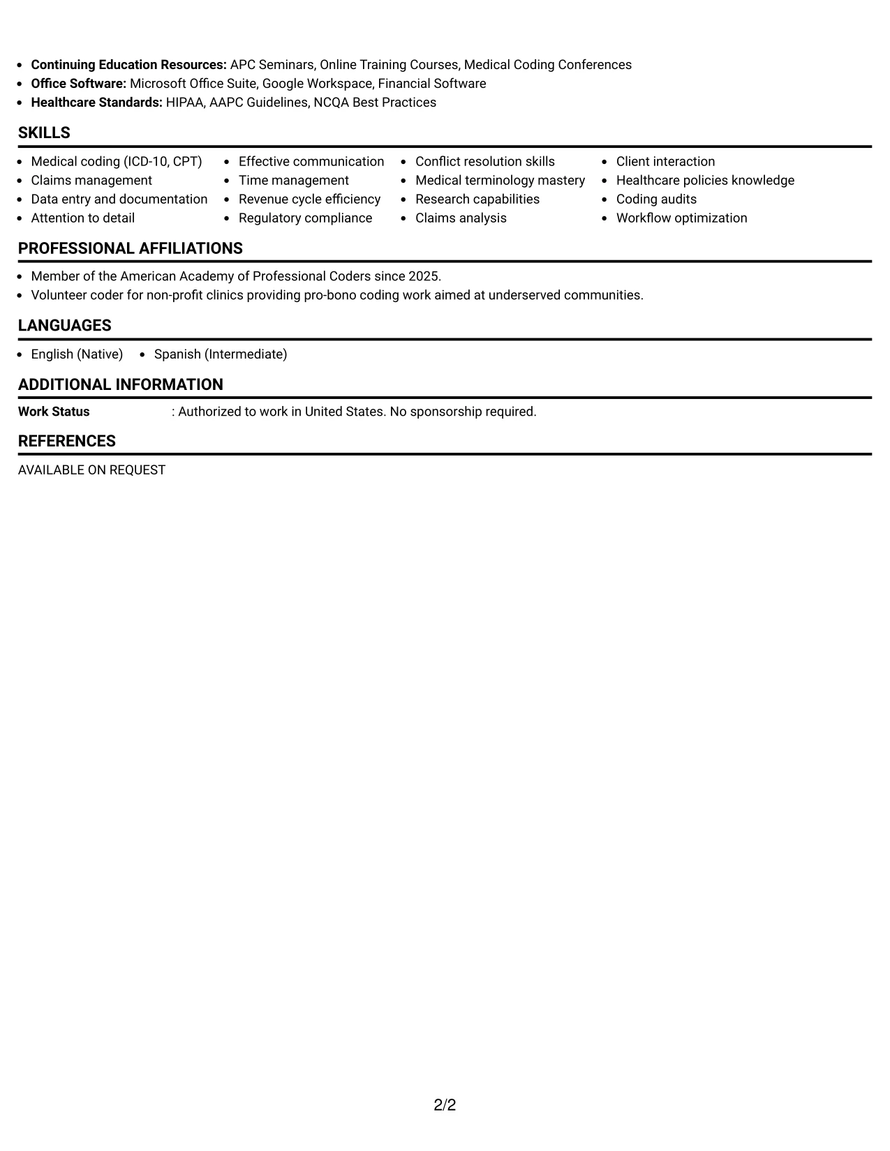 Resume Example Page 2