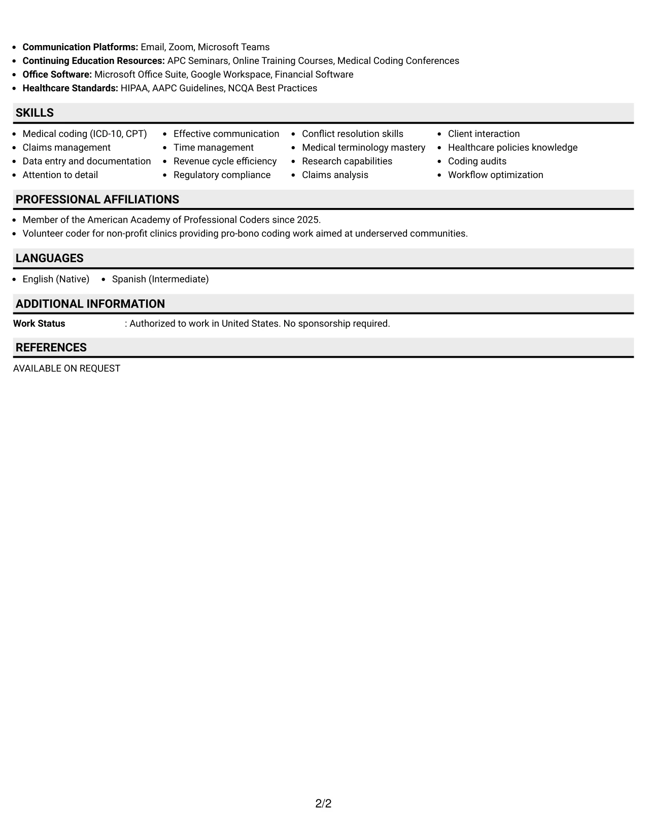 Resume Example Page 2