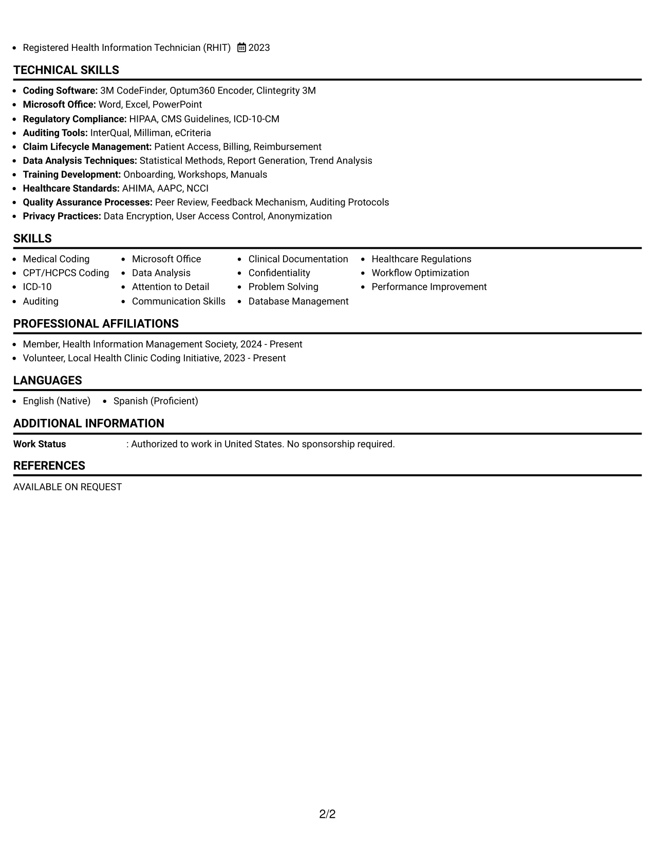 Resume Example Page 2