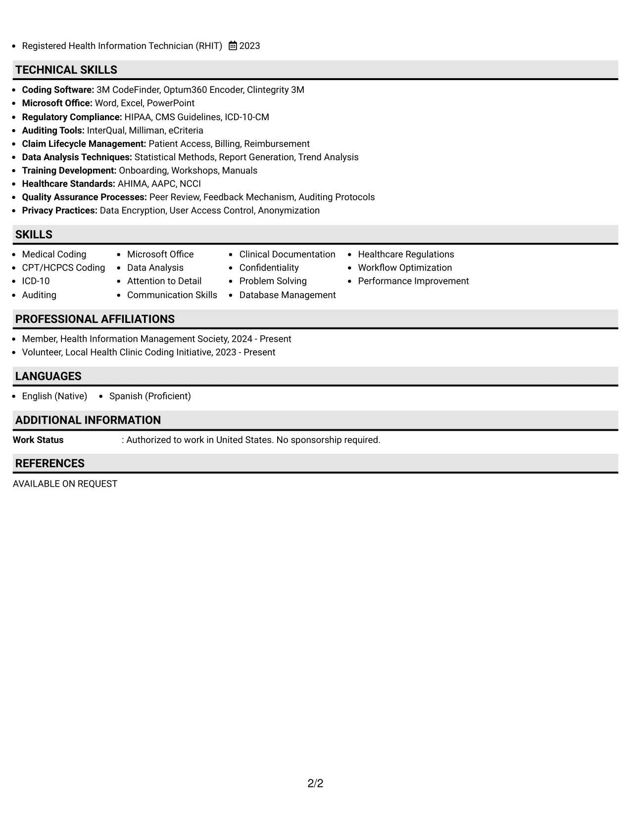 Resume Example Page 2