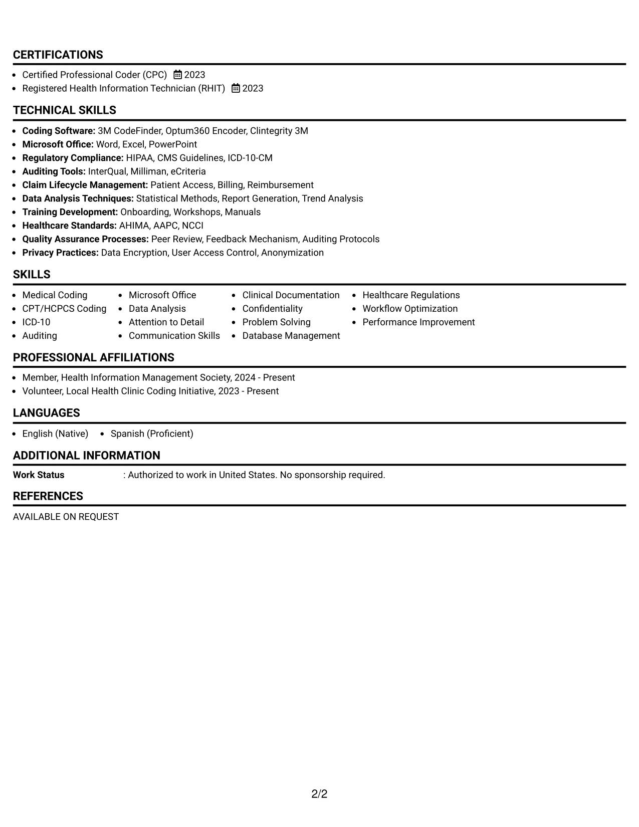 Resume Example Page 2