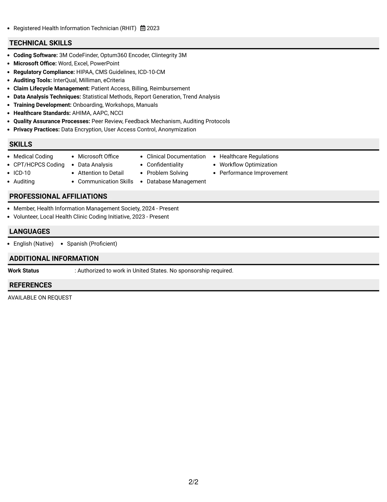 Resume Example Page 2
