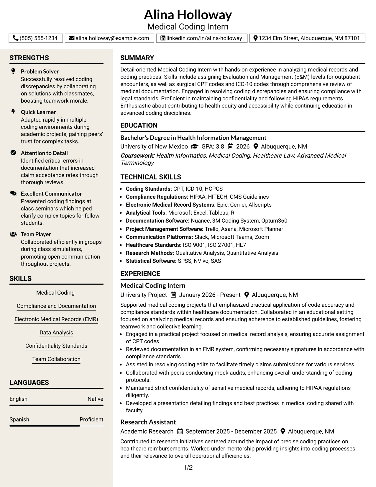 Resume Example Page 1