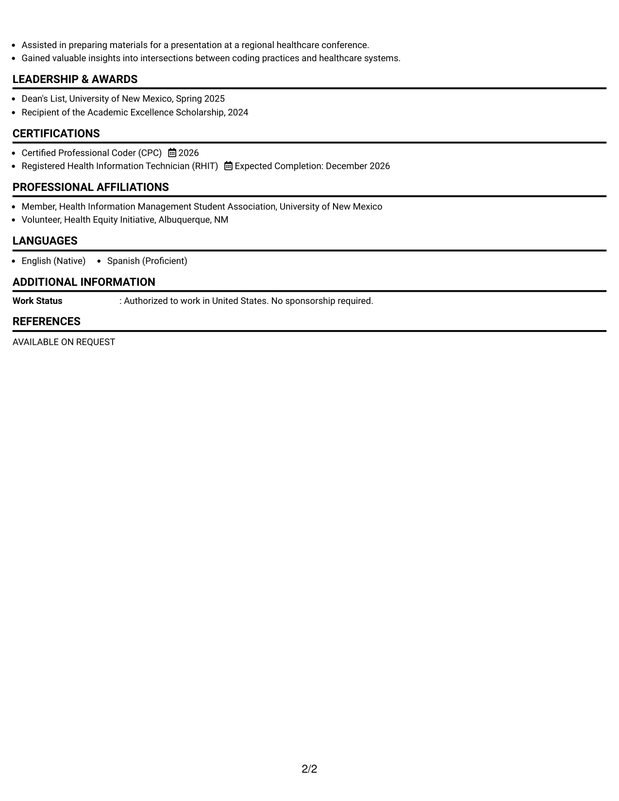 Resume Example Page 2