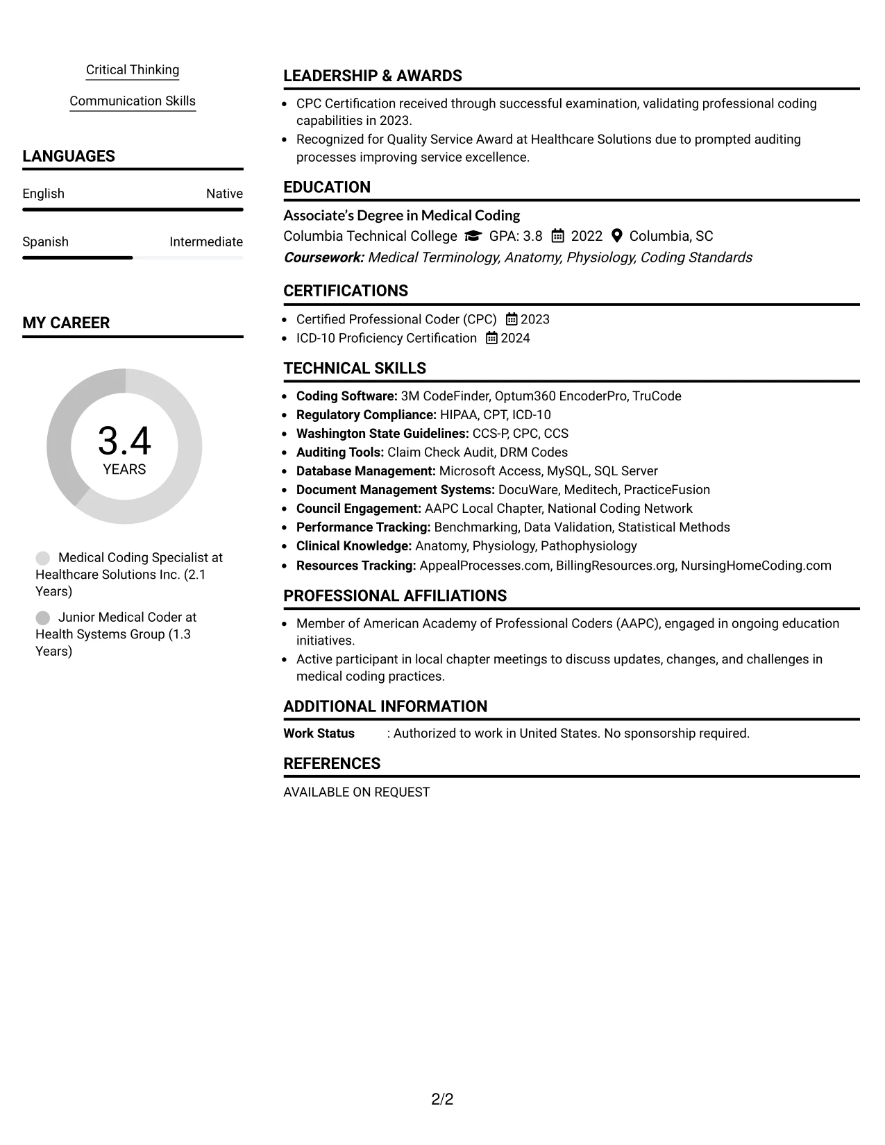Resume Example Page 2