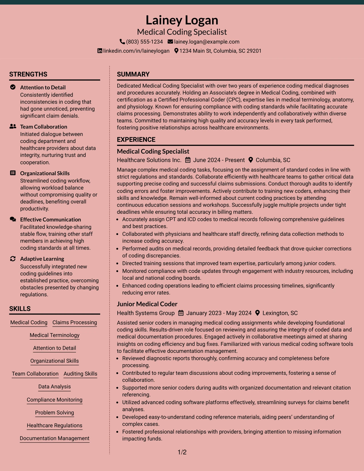 Resume Example Page 1