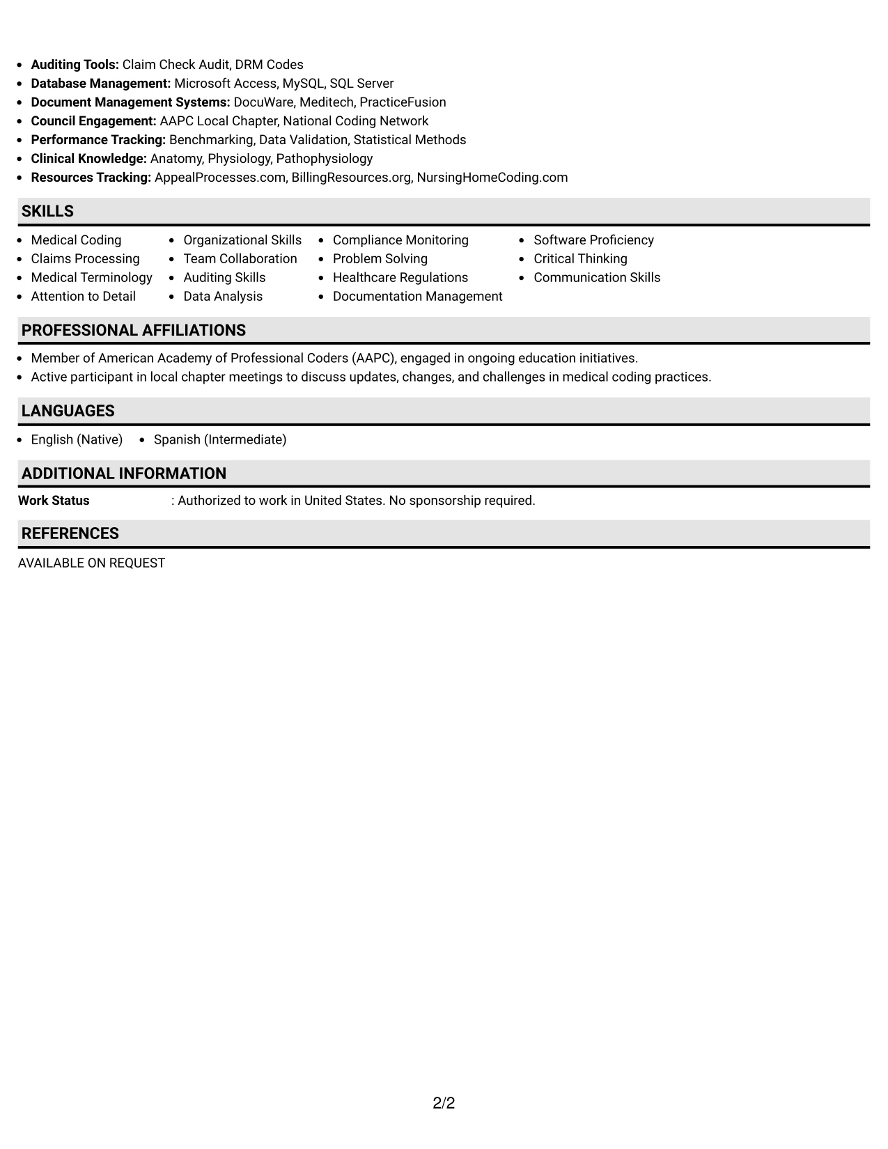 Resume Example Page 2