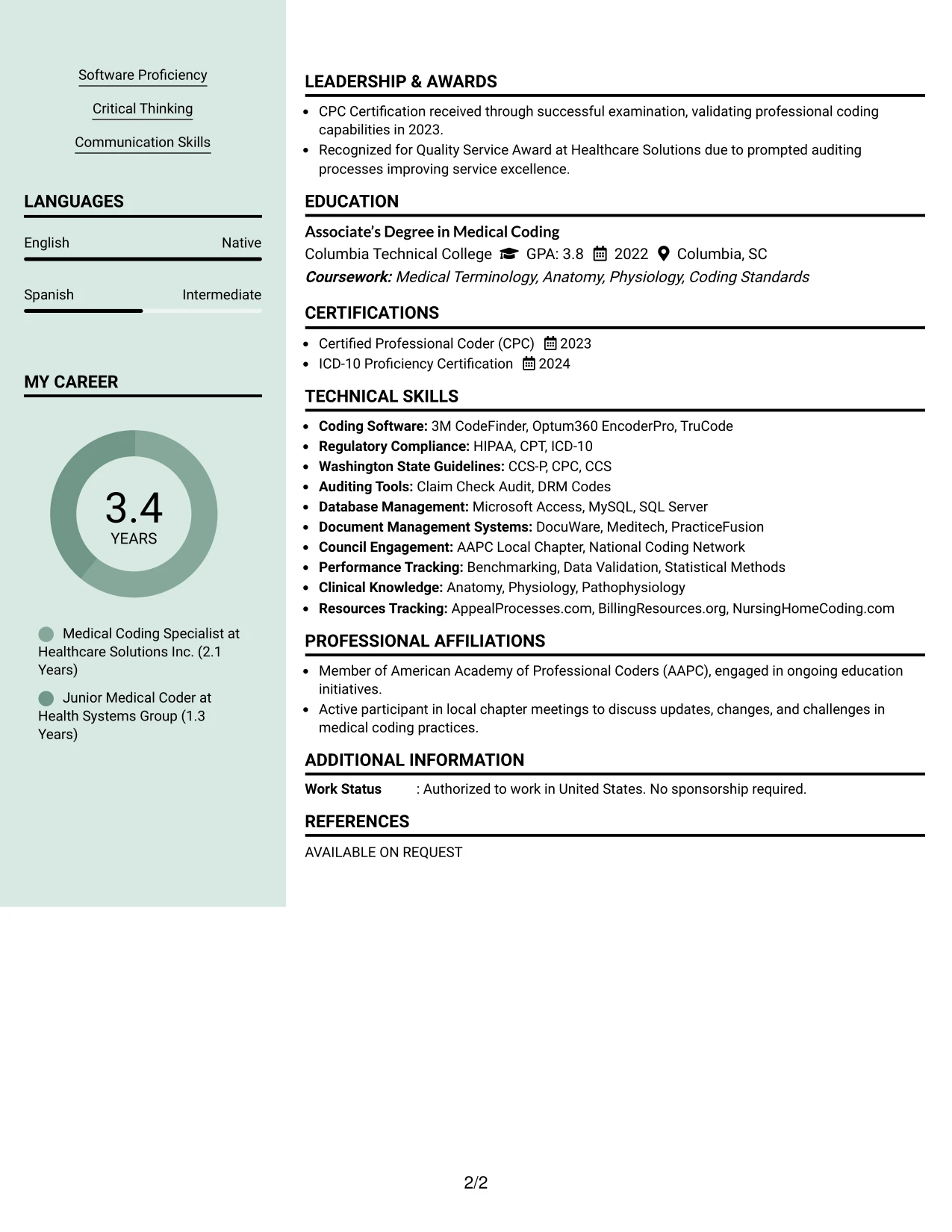 Resume Example Page 2