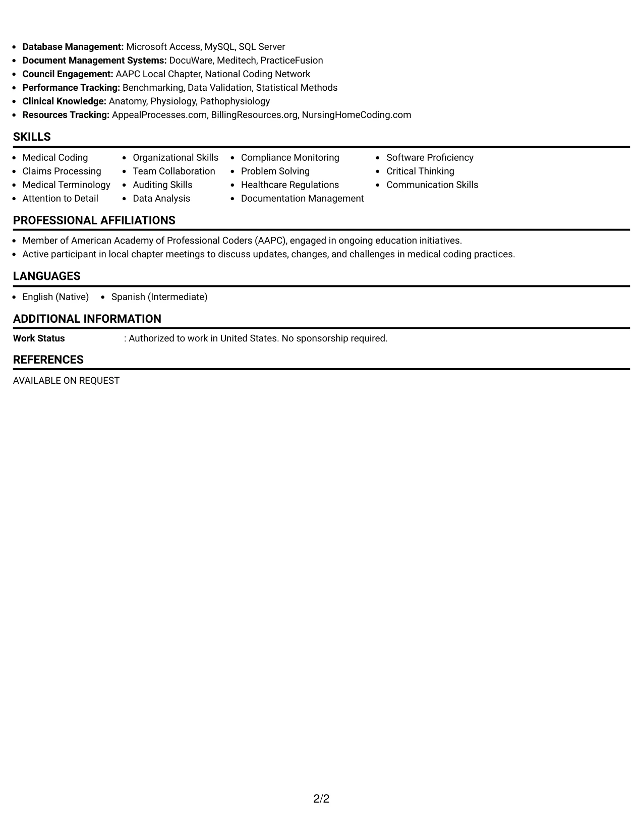 Resume Example Page 2