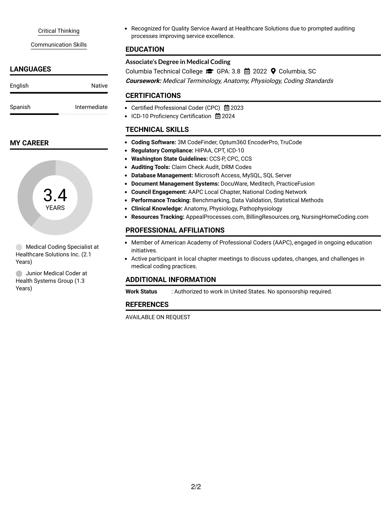 Resume Example Page 2
