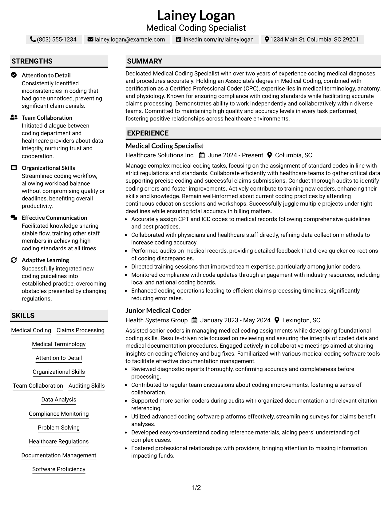 Resume Example Page 1