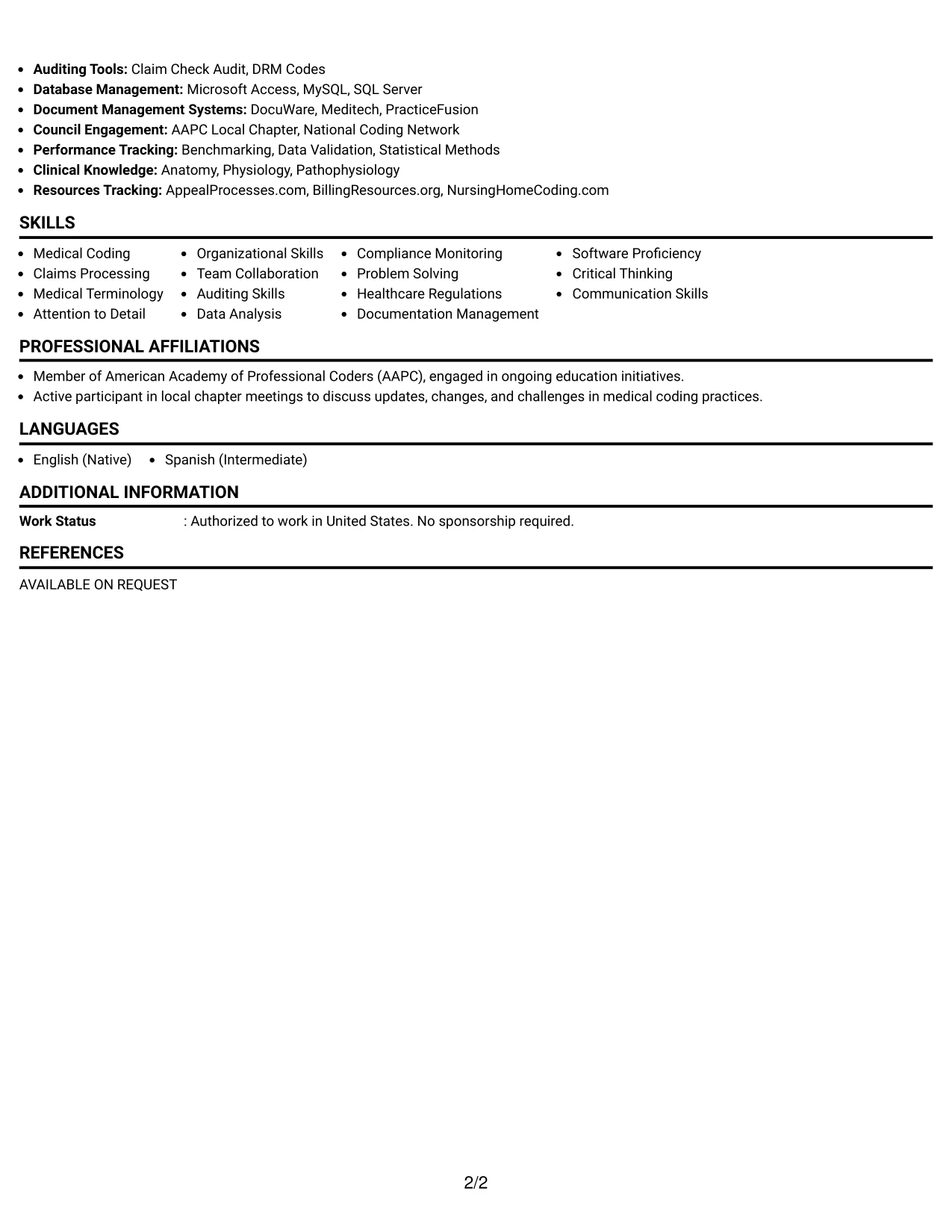 Resume Example Page 2