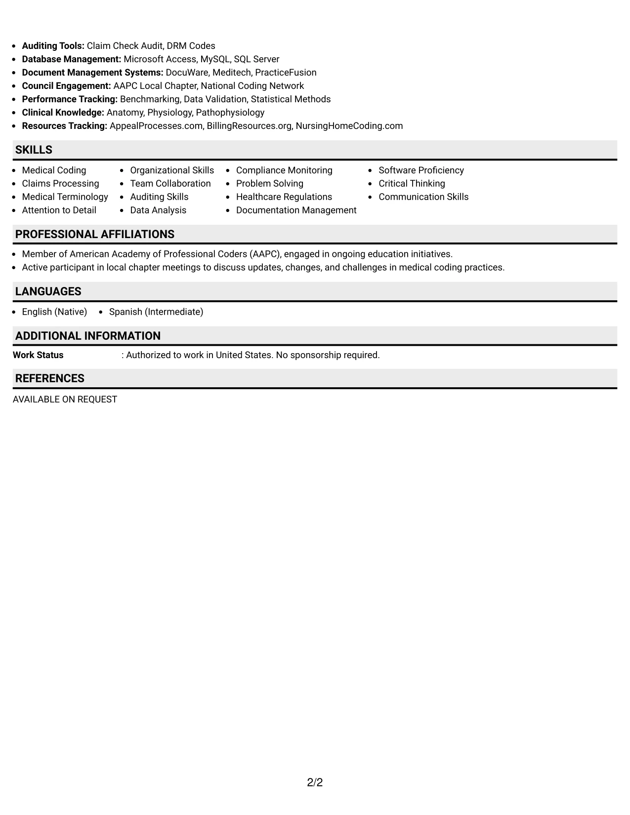 Resume Example Page 2