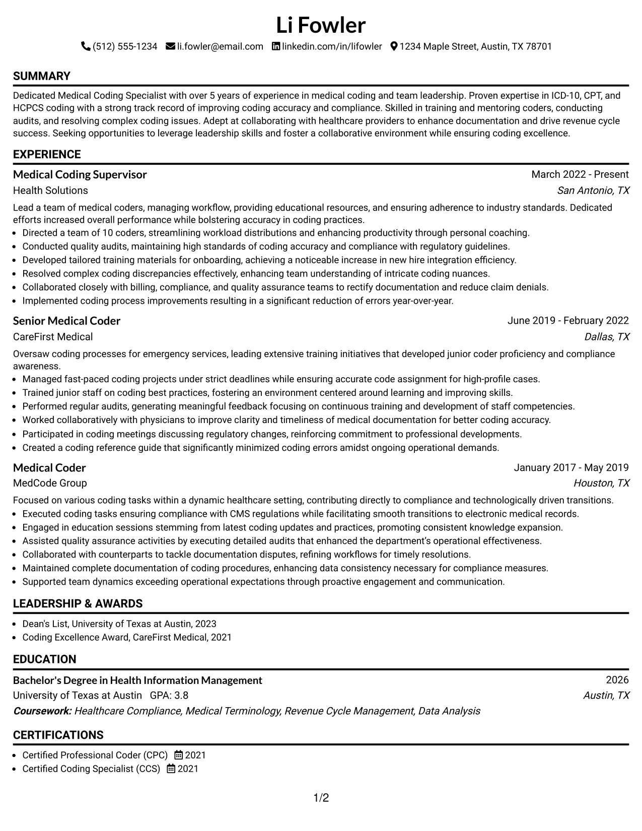 Resume Example Page 1