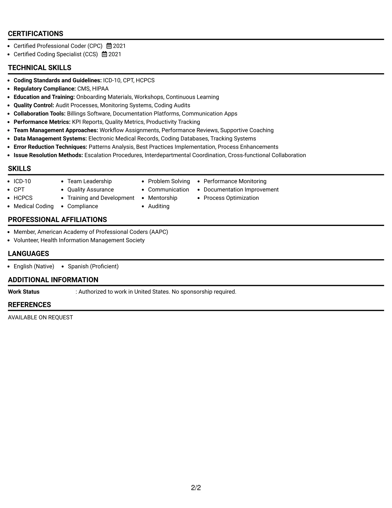 Resume Example Page 2