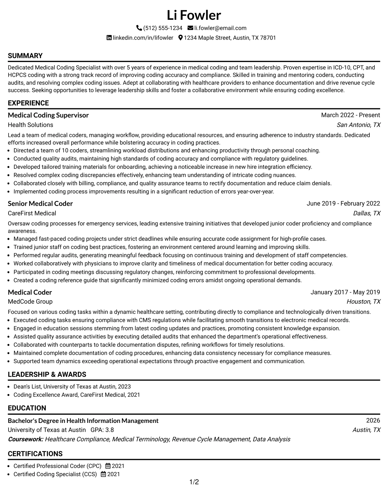 Resume Example Page 1
