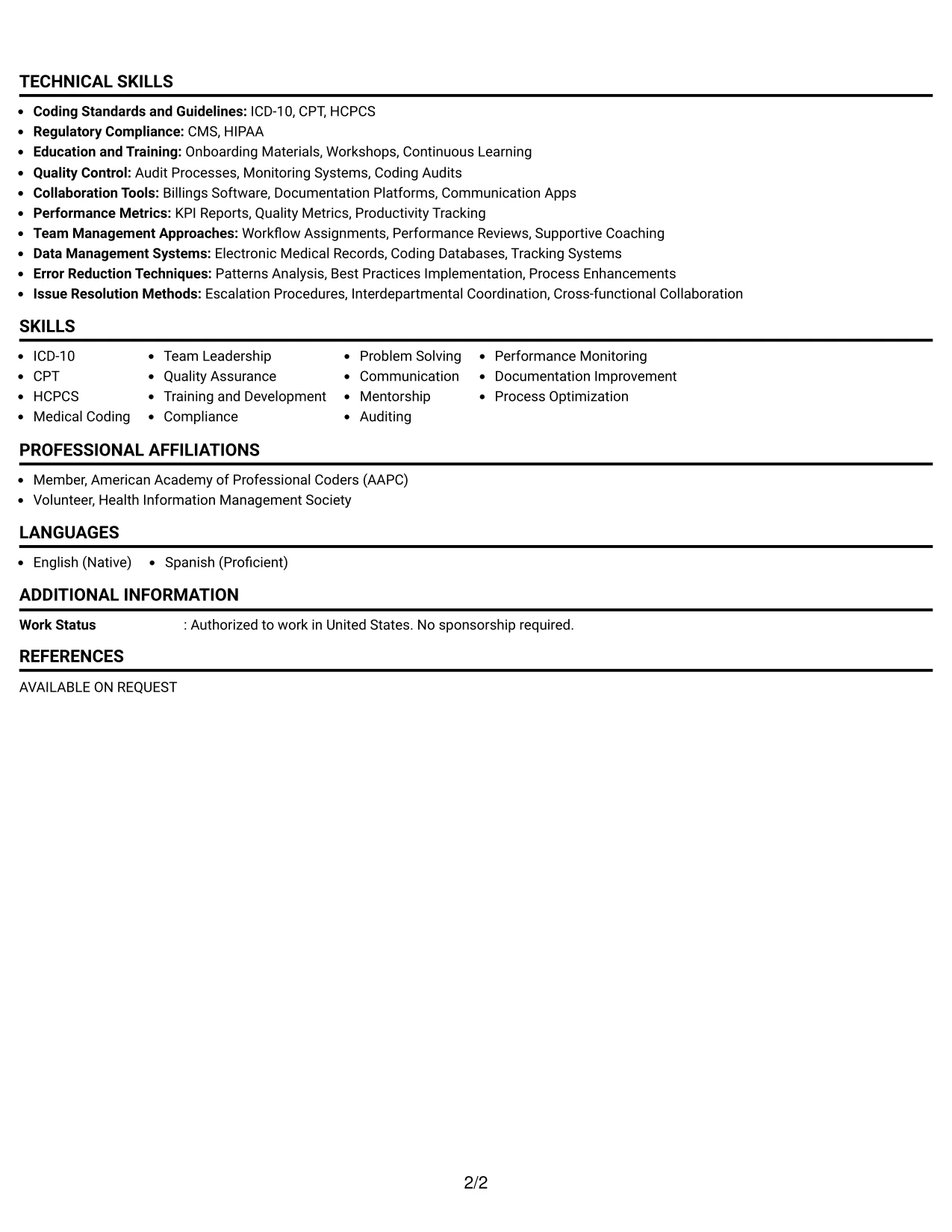 Resume Example Page 2