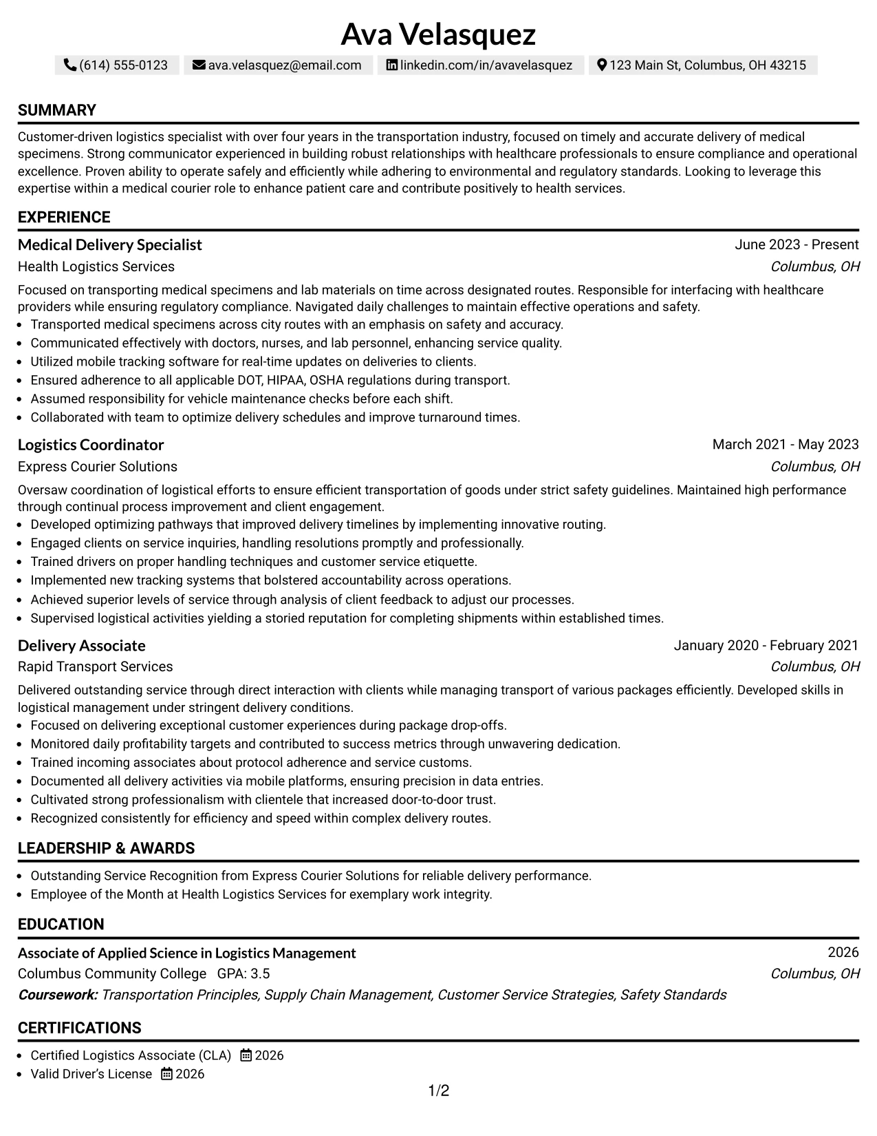 Resume Example Page 1