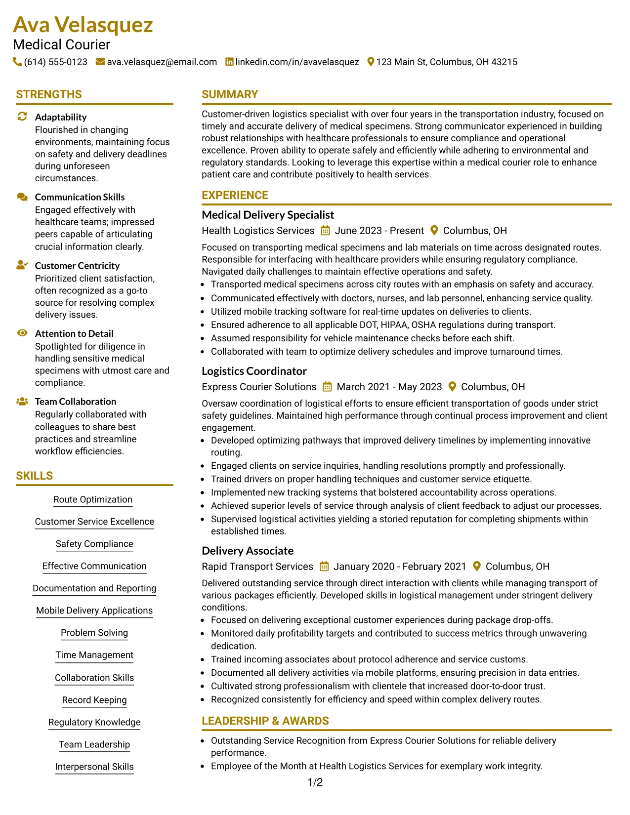 Resume Example Page 1
