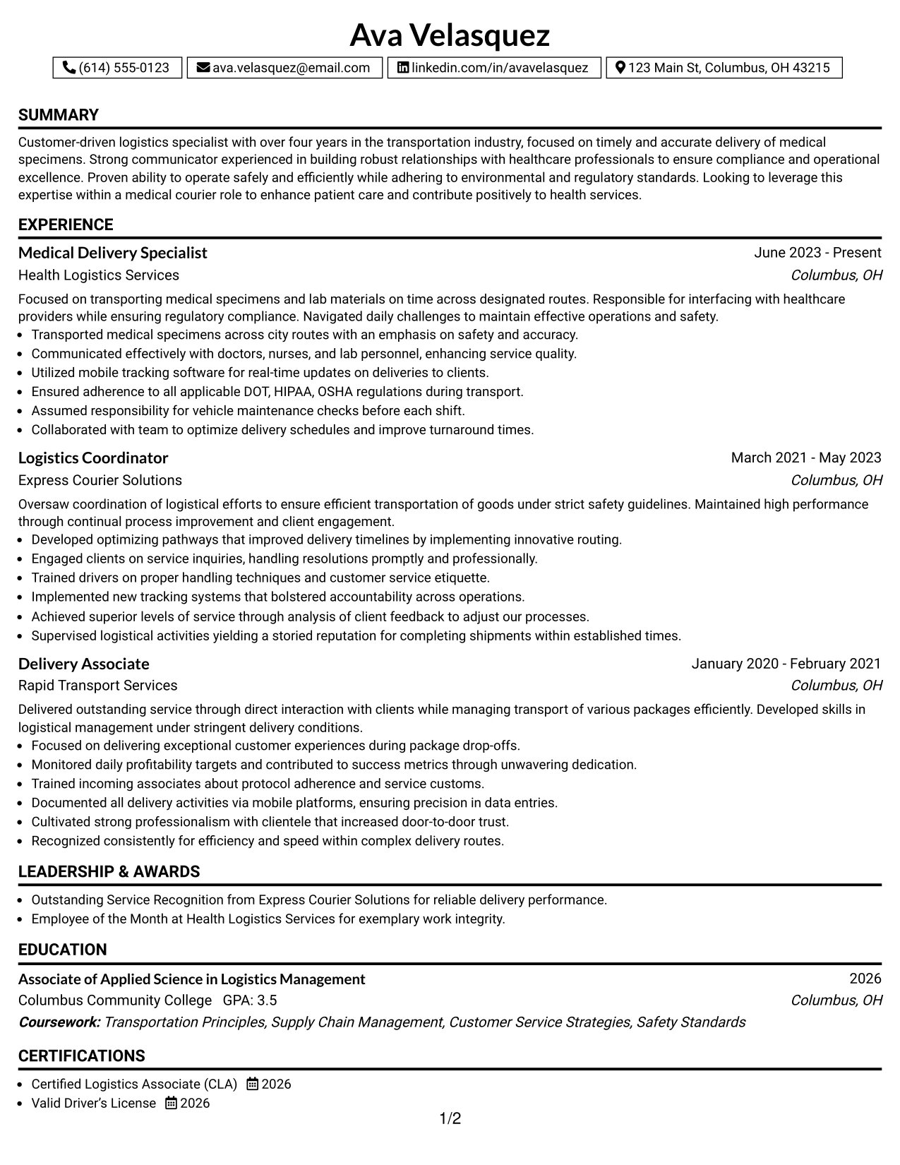 Resume Example Page 1