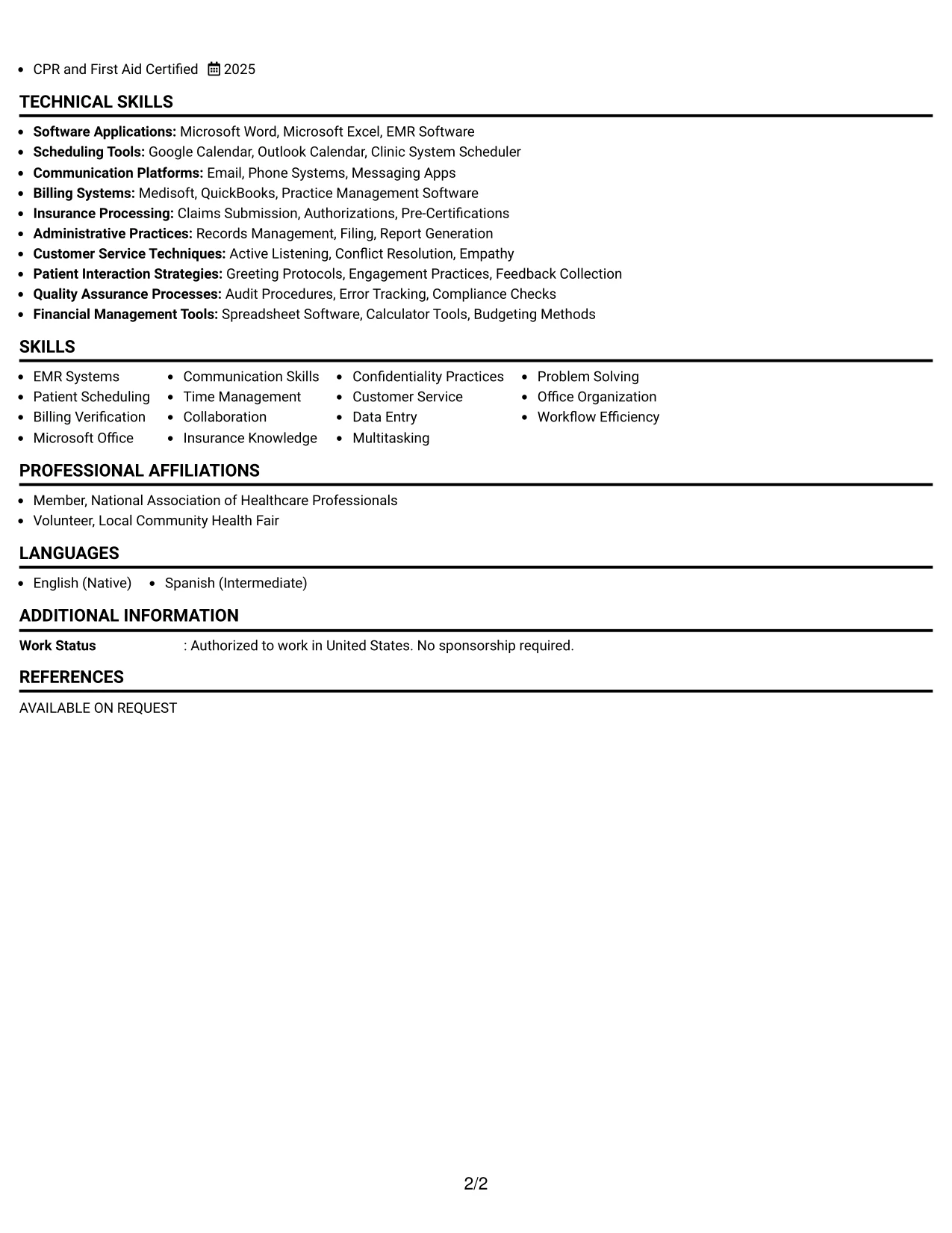 Resume Example Page 2