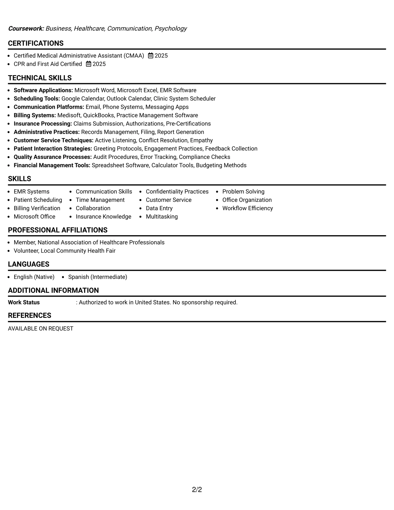 Resume Example Page 2