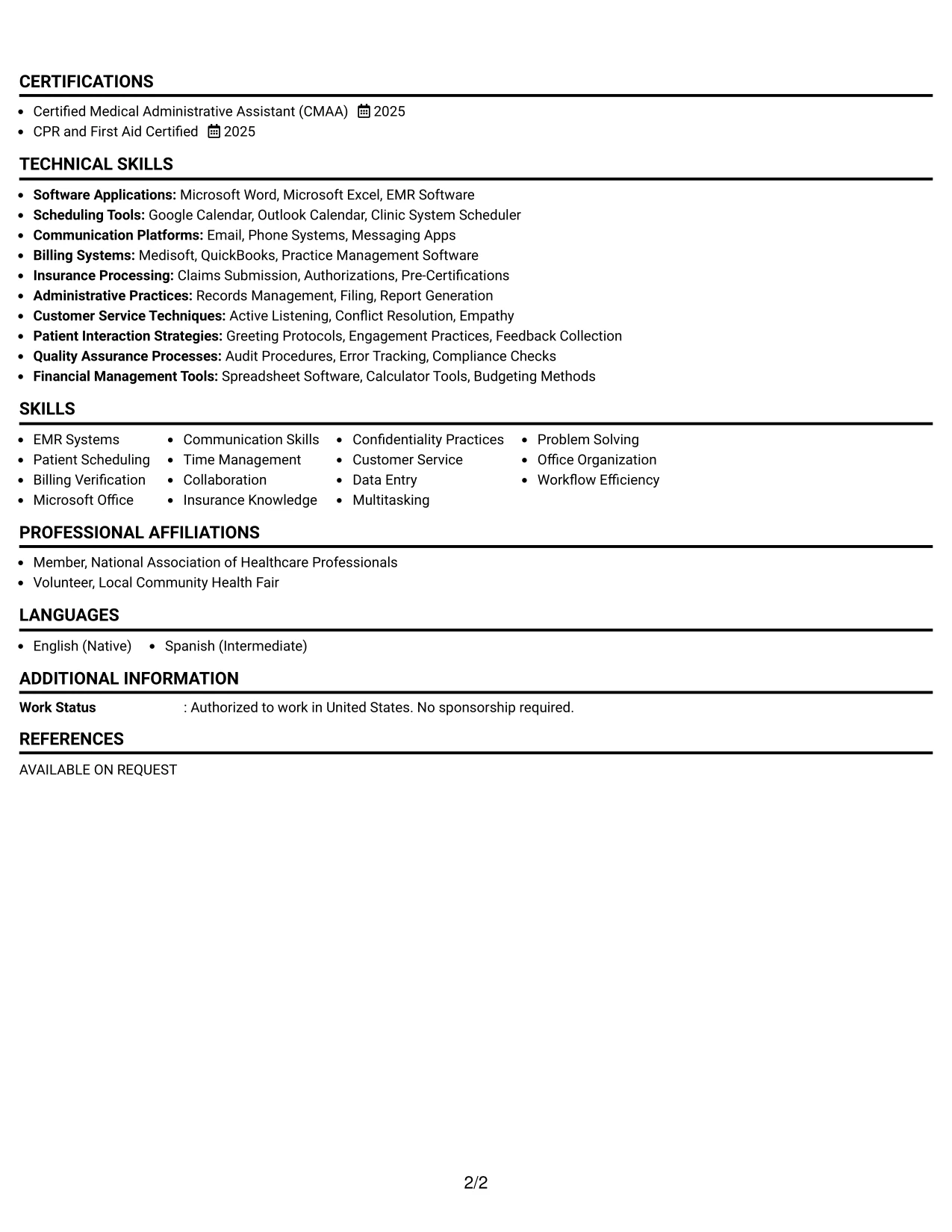 Resume Example Page 2