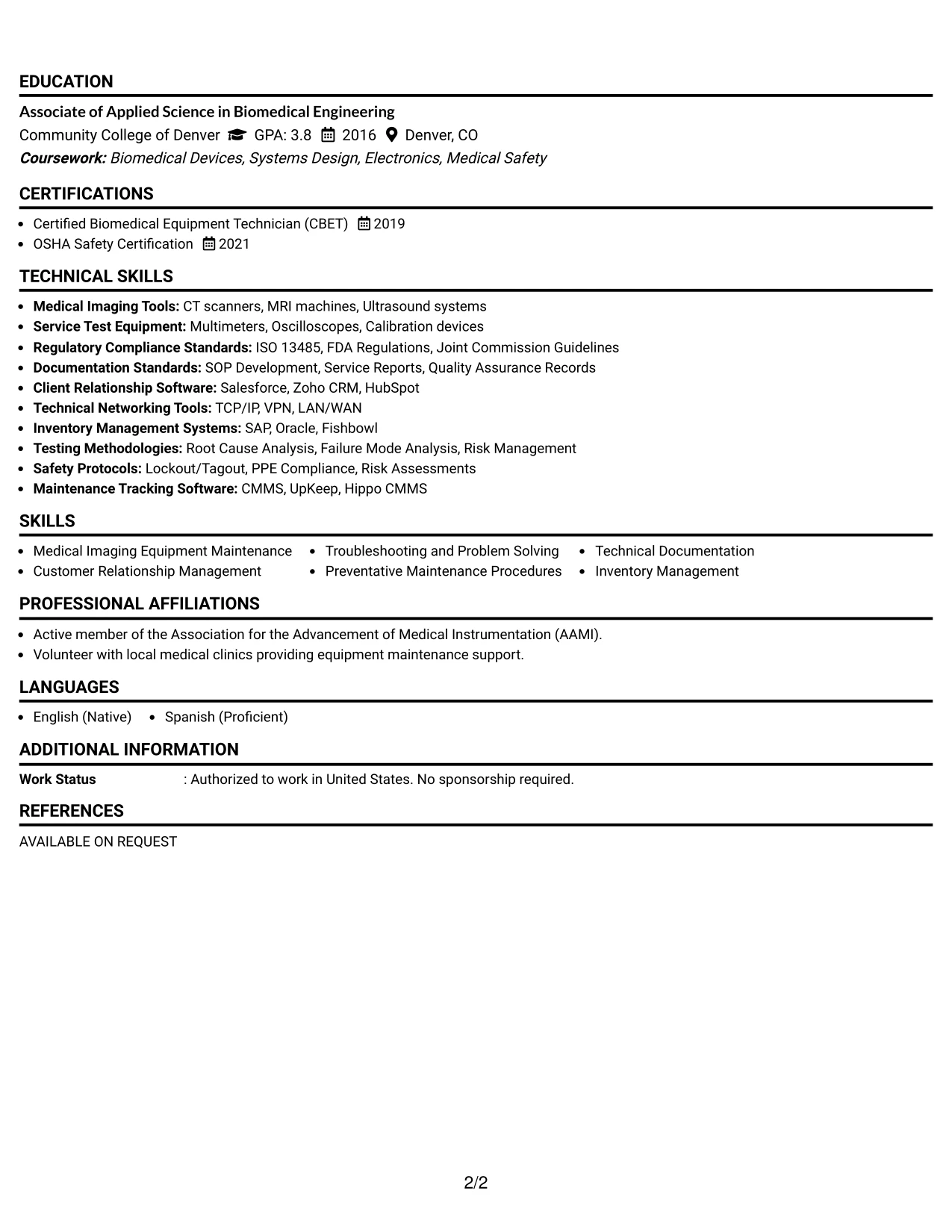 Resume Example Page 2