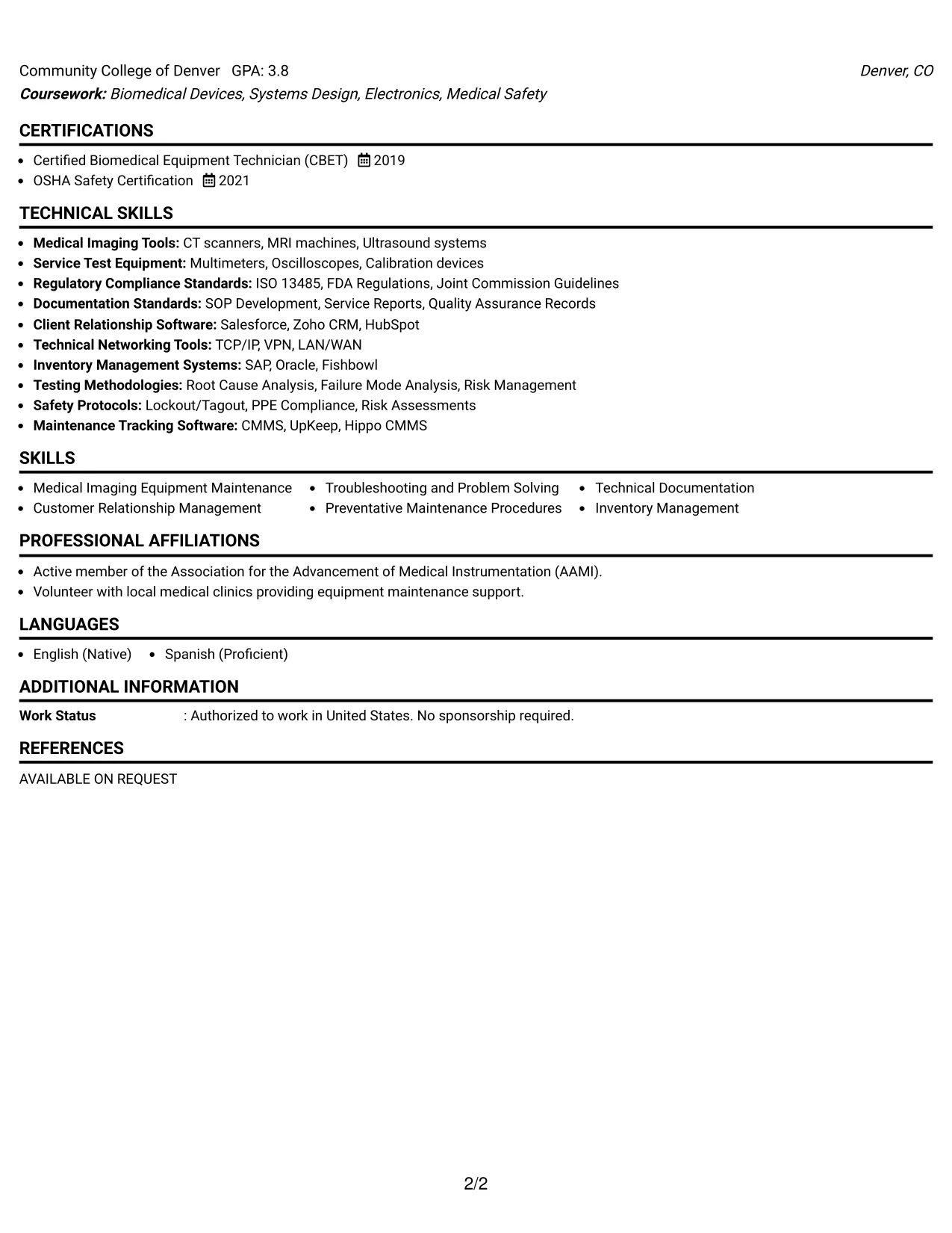 Resume Example Page 2