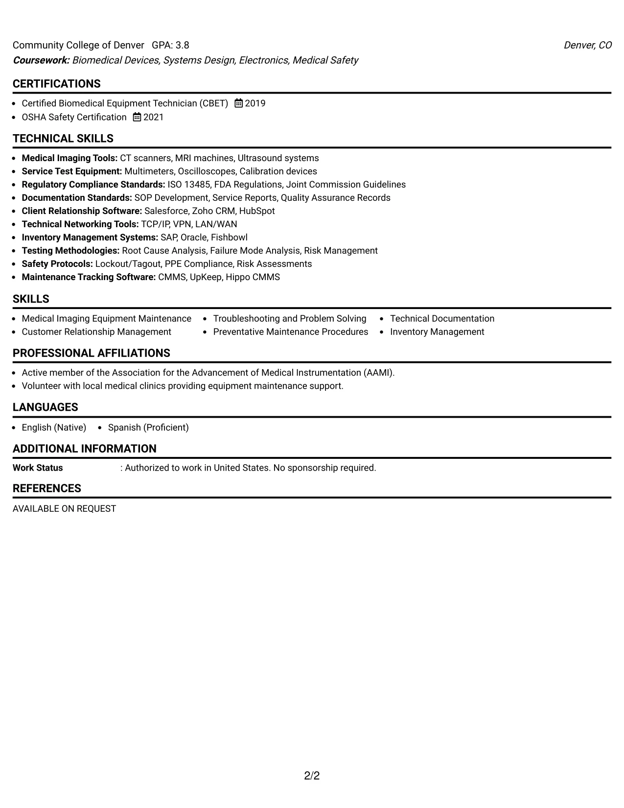 Resume Example Page 2
