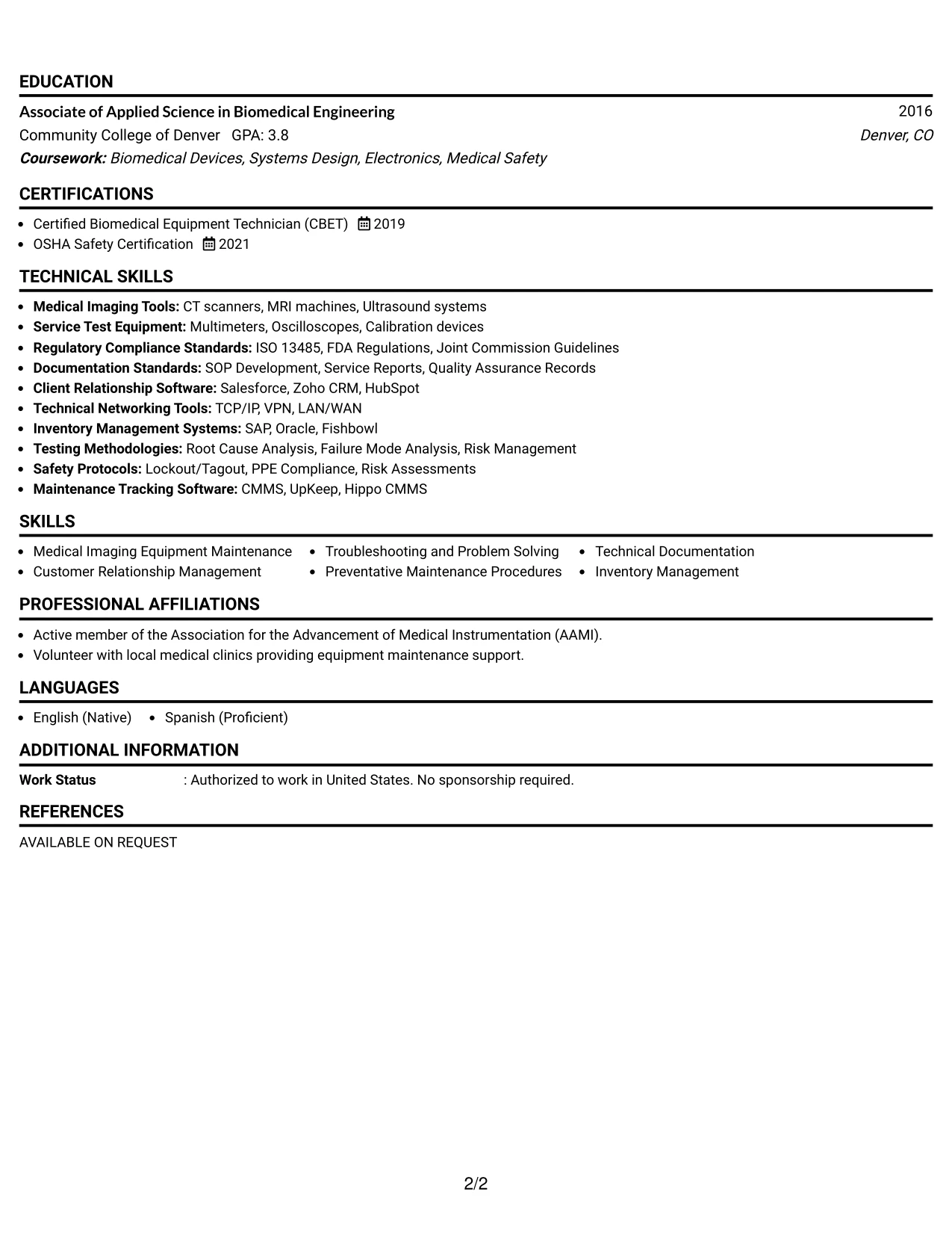Resume Example Page 2