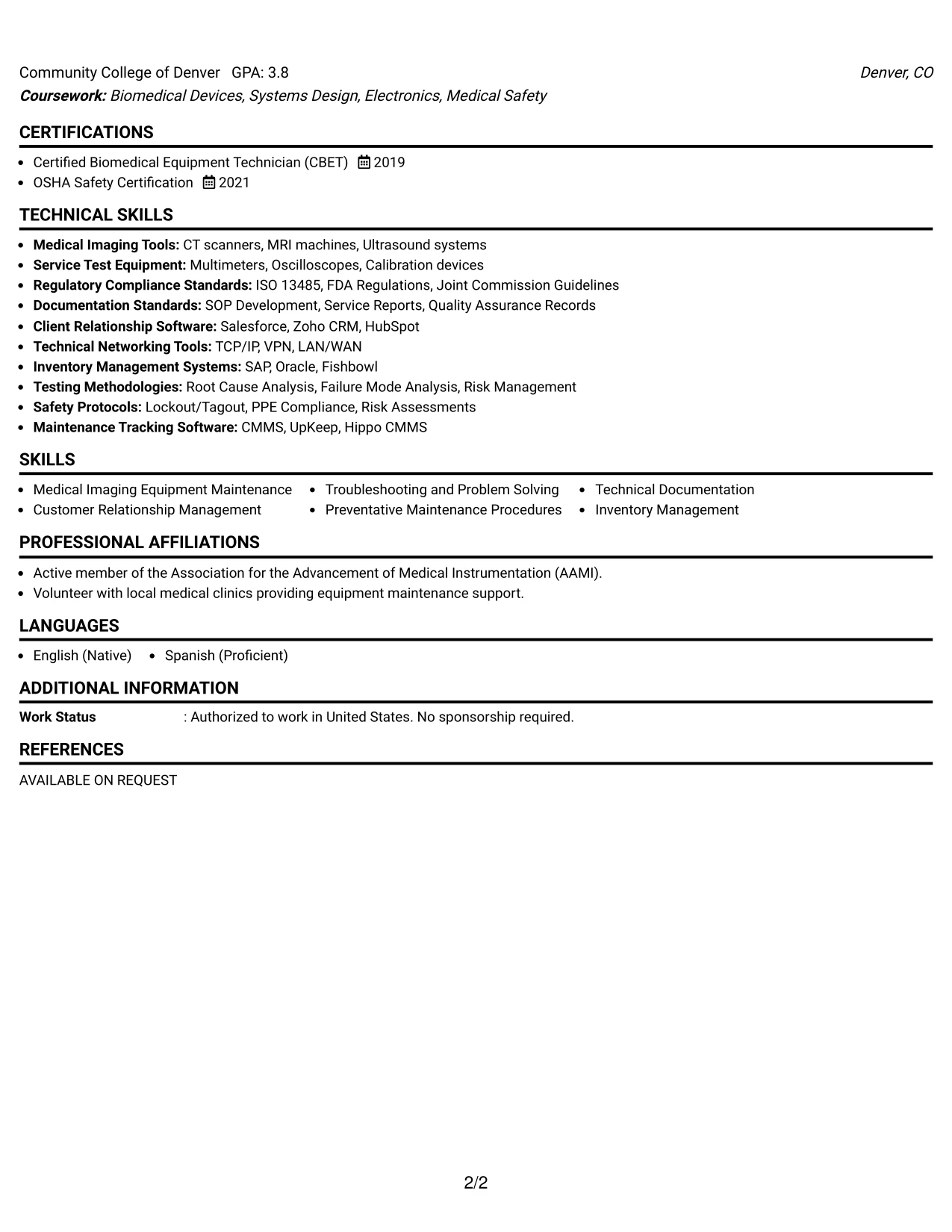 Resume Example Page 2