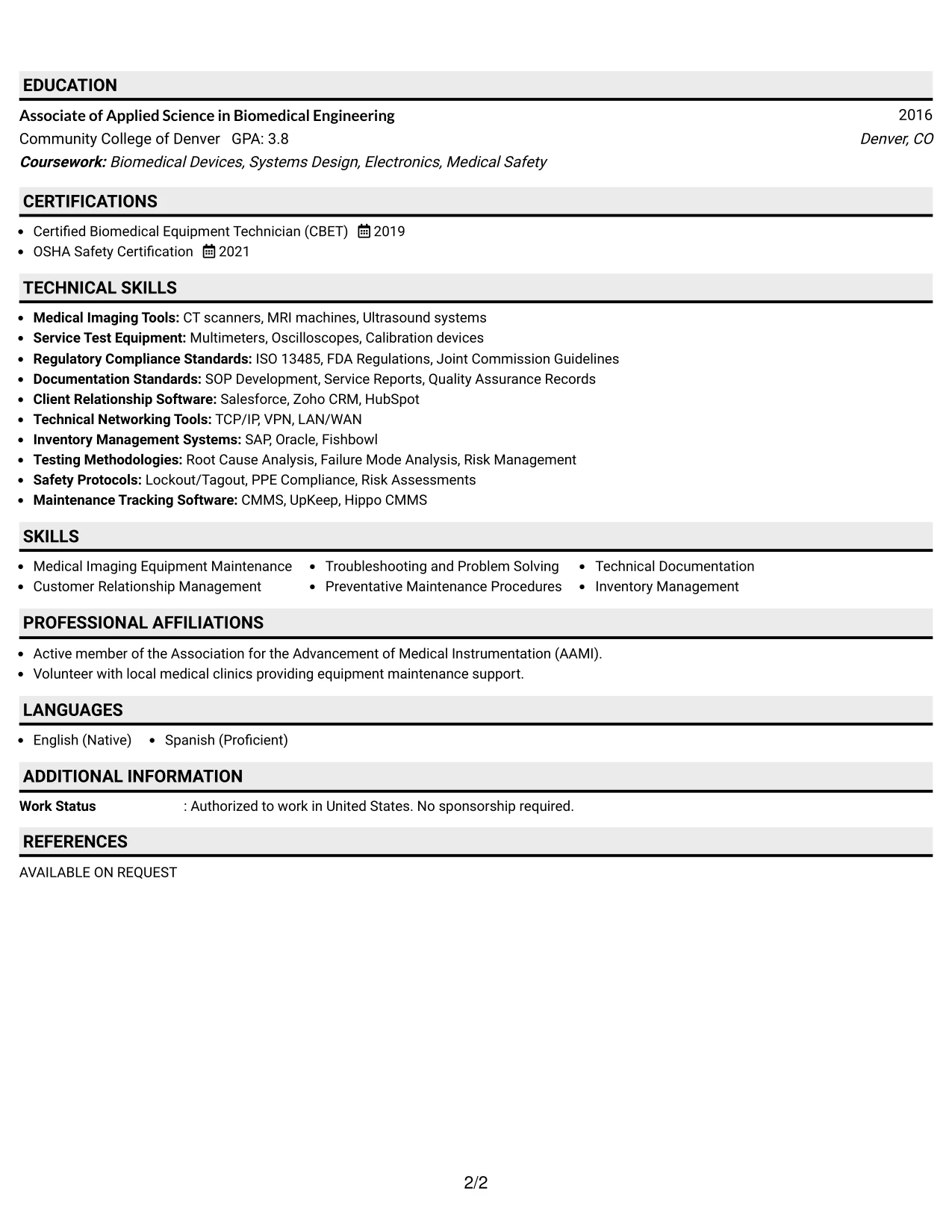 Resume Example Page 2