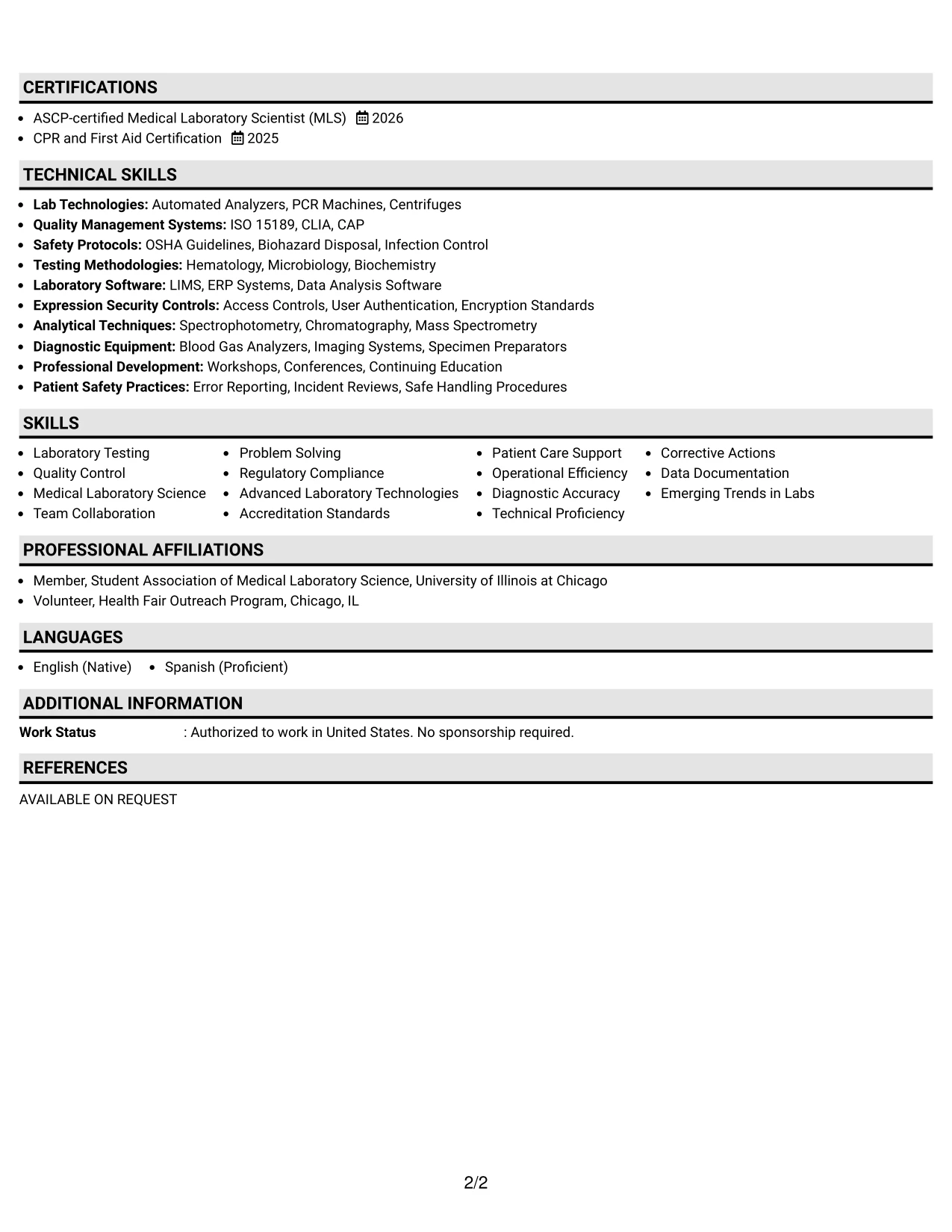 Resume Example Page 2