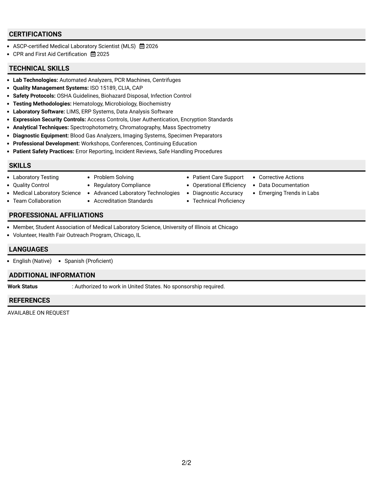 Resume Example Page 2