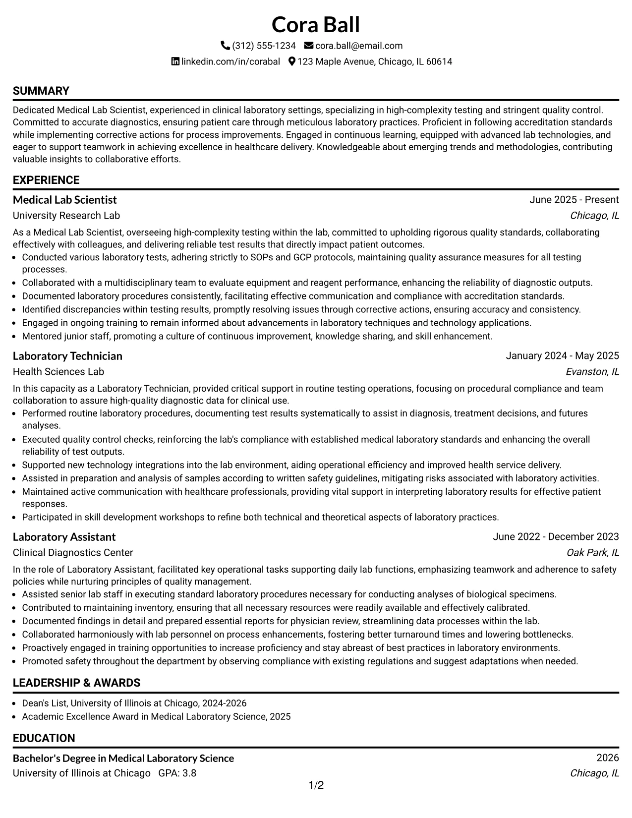 Resume Example Page 1